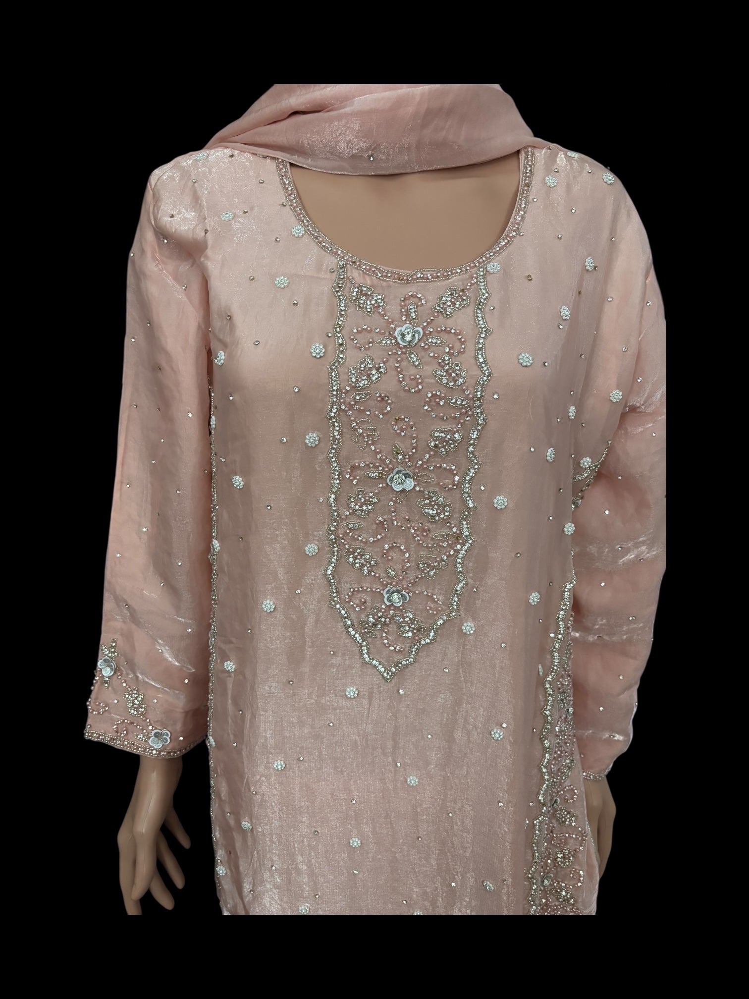 Heavy Work Salwar Kameez by Saree Ghor Charlotte, vibrant traditional women's cultural wear with intricate embroidery.