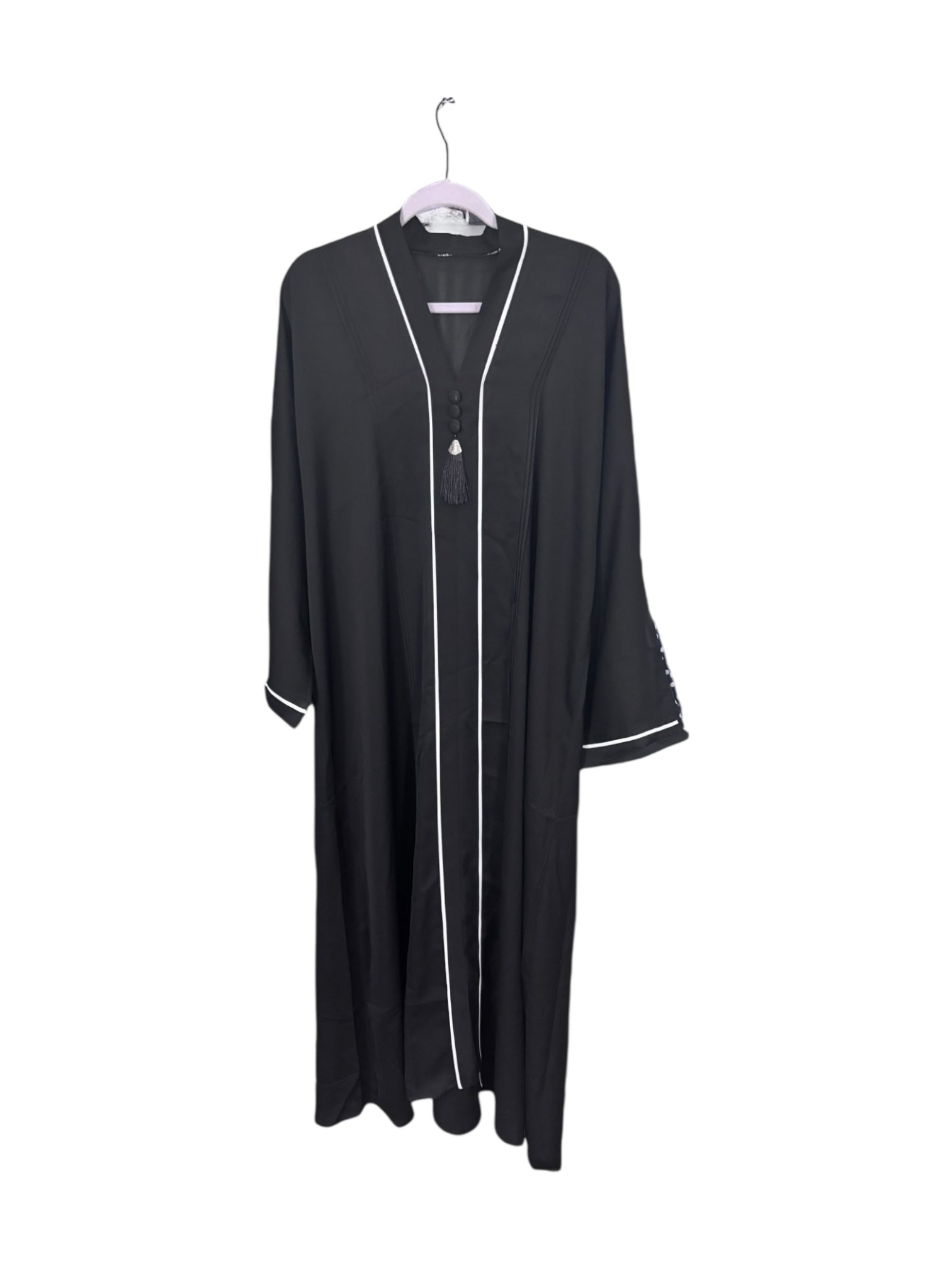 Women’s black Abaya Burqa by Saree Ghor Charlotte, modest Islamic dress with flowing fabric and elegant design.