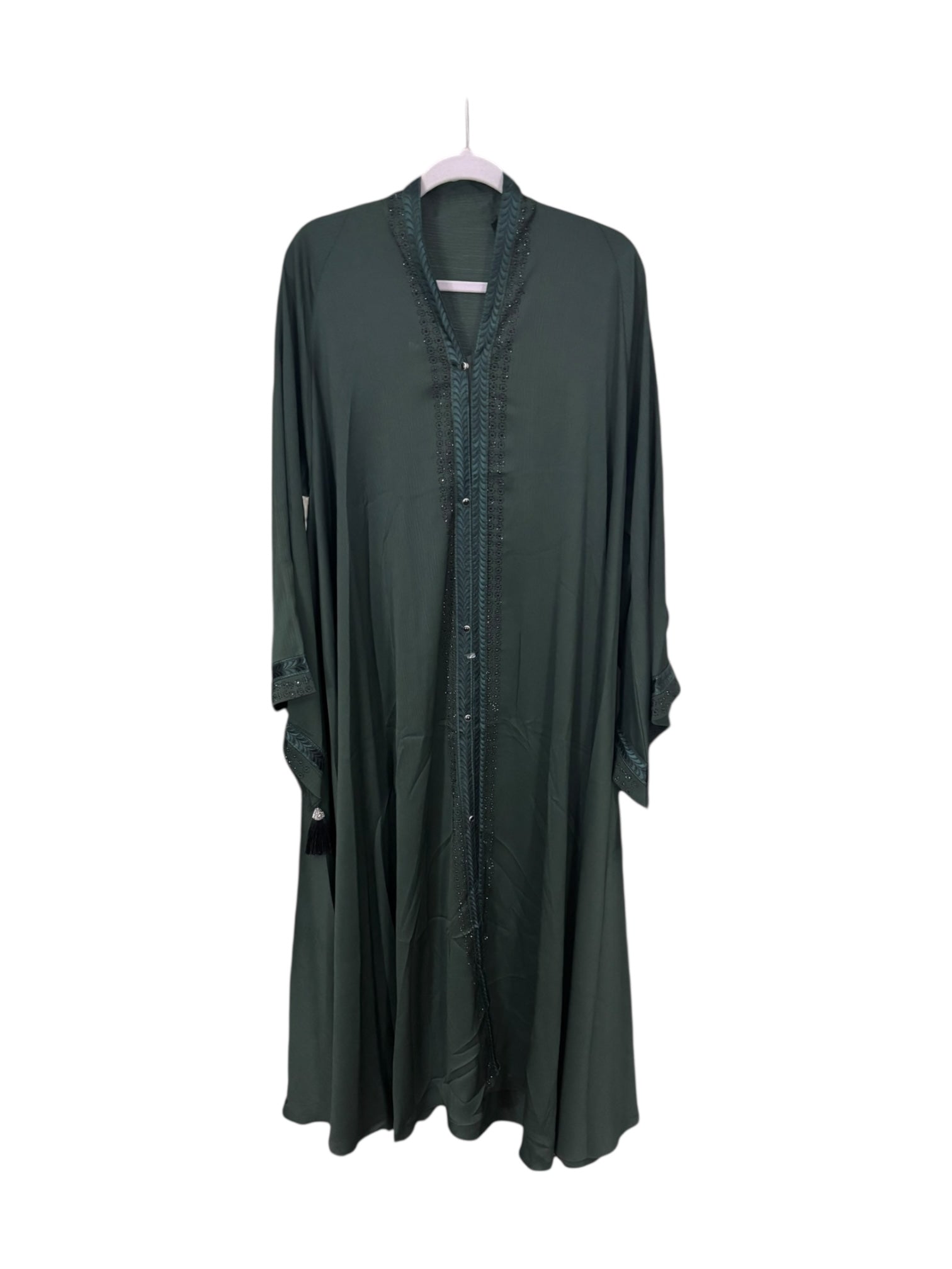 Women’s black Abaya Burqa by Saree Ghor Charlotte, modest Islamic dress featuring flowing fabric and traditional design.