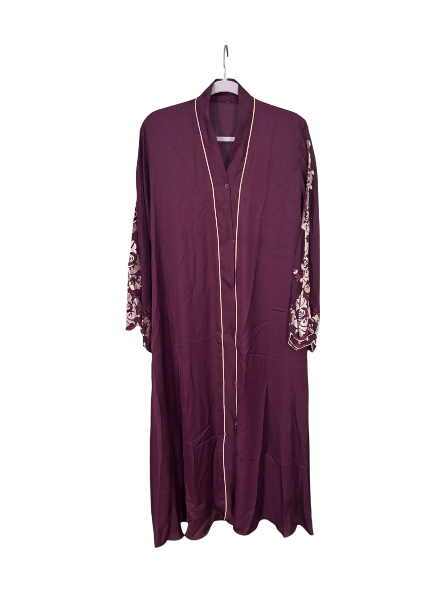 Women’s black Abaya Burqa by Saree Ghor Charlotte, modest Islamic dress with flowing fabric and elegant design, front view.