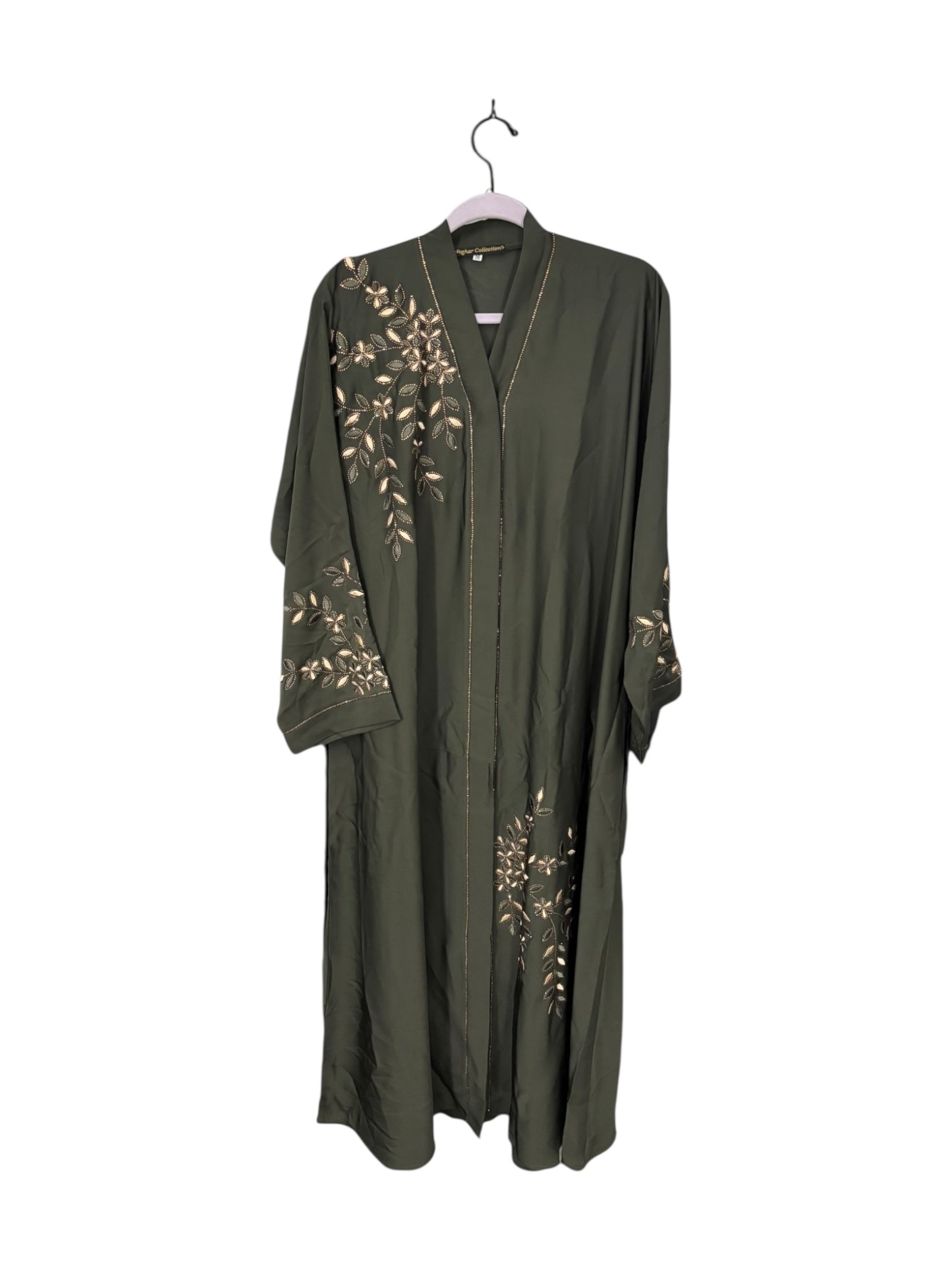 Women’s black Abaya burqa by Saree Ghor Charlotte, modest Islamic dress with flowing fabric and full-length coverage.