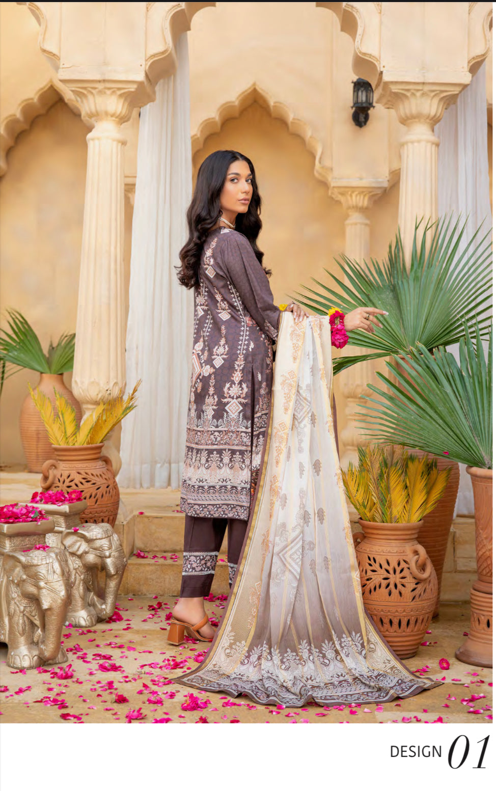 Graceful Embellished Soni Brand Linen Pakistani Dress - D1