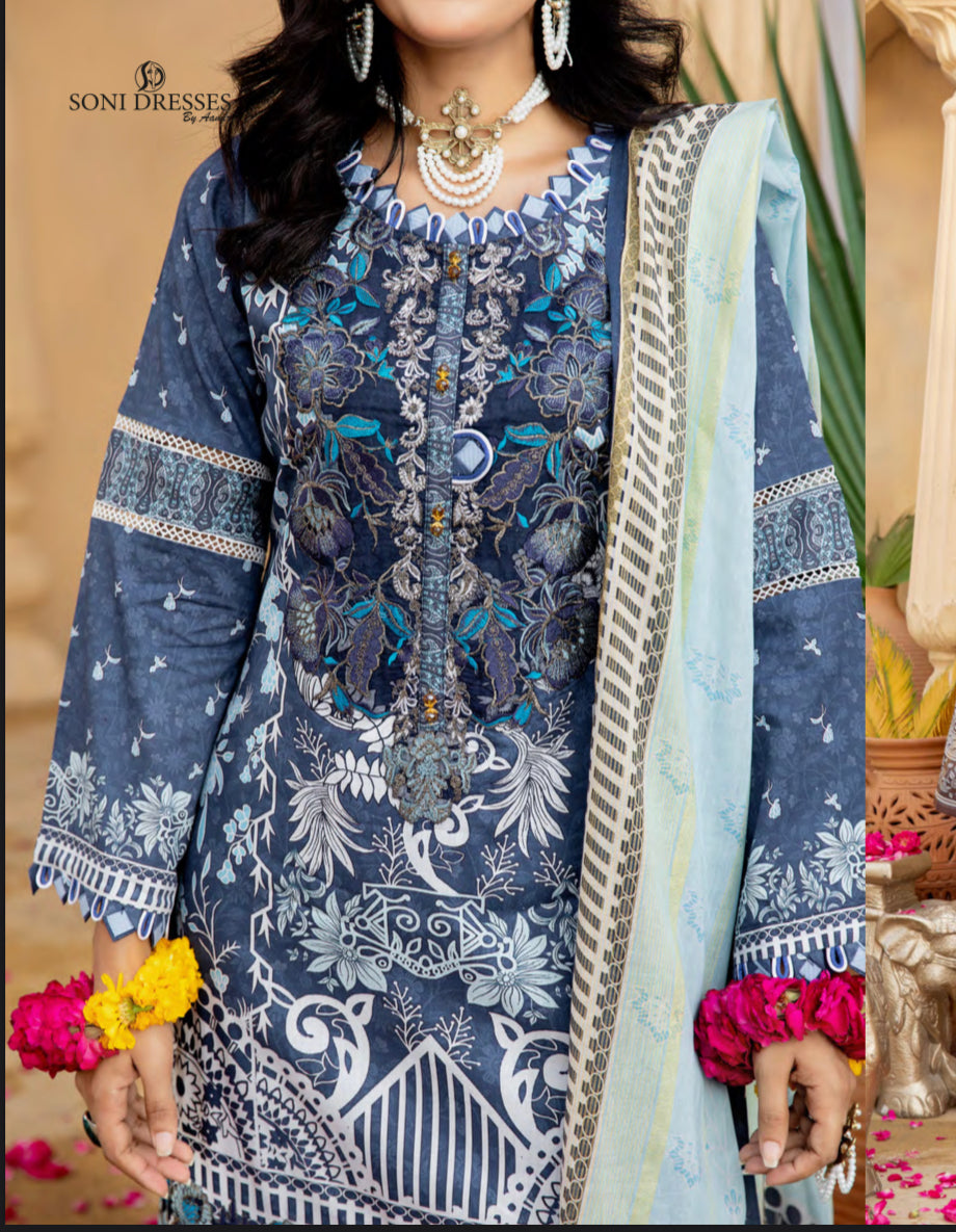 Graceful Embellished Soni Brand Linen Pakistani Dress - D2