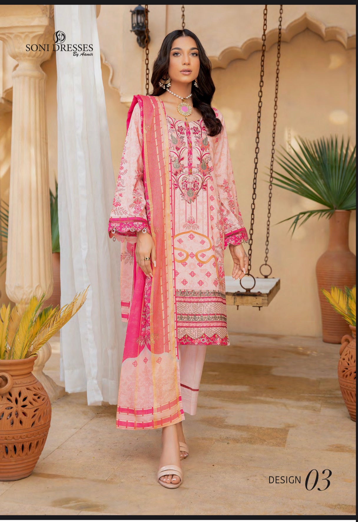 Graceful Embellished Soni Brand Linen Pakistani Dress - D3