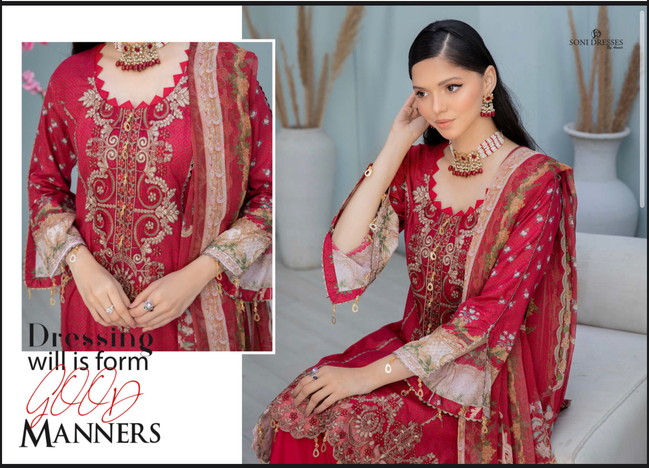 Timeless Embroidered Soni Brand Linen Pakistani Dress - D2