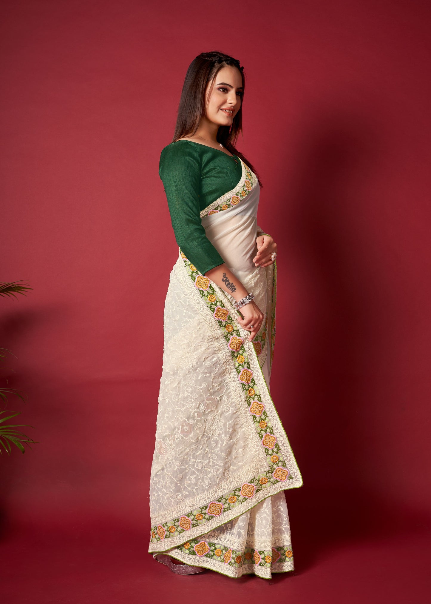 Glamourous Festivity: Embroidered Party Wear Saree with Readymade Blouse