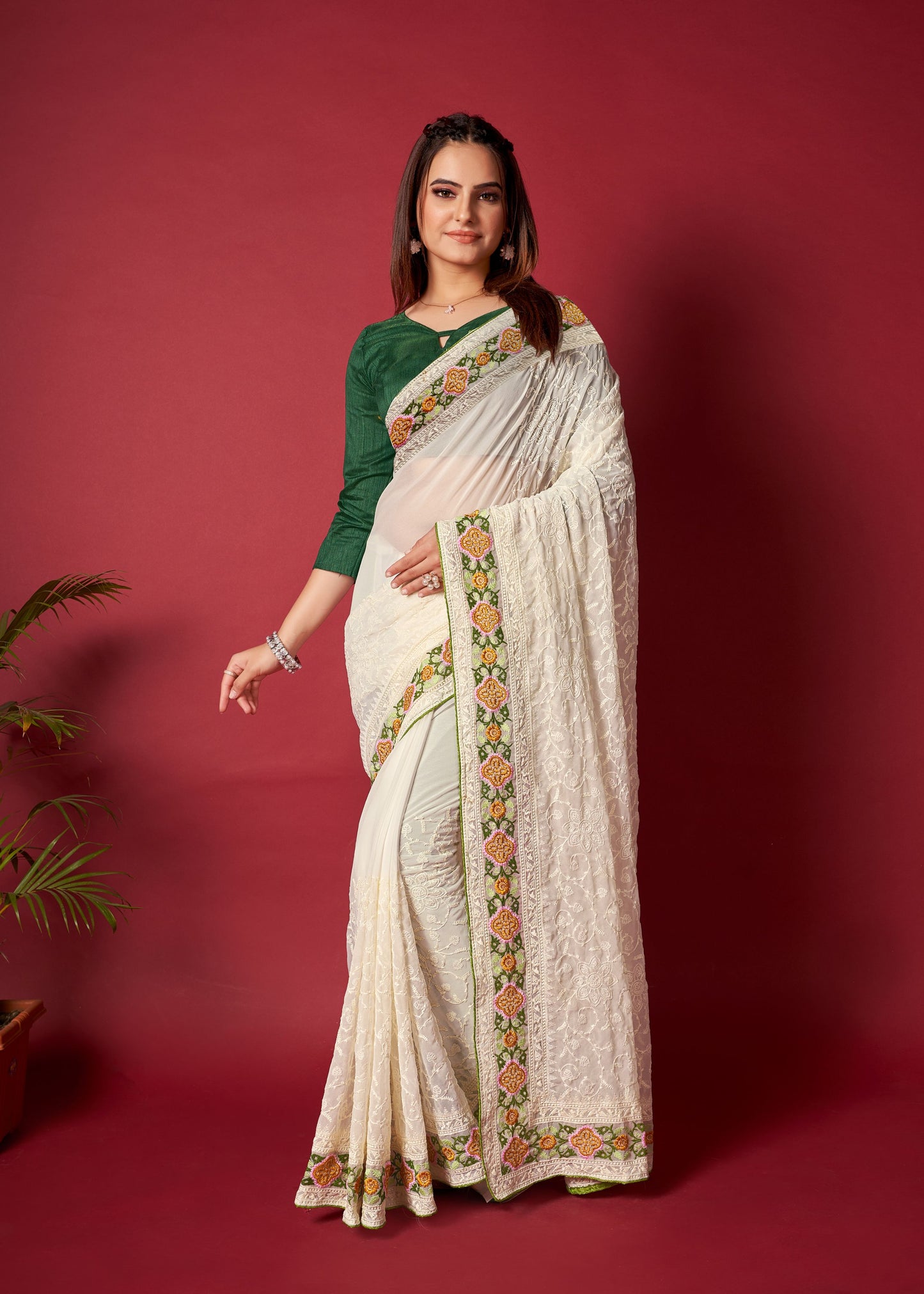 Glamourous Festivity: Embroidered Party Wear Saree with Ready Blouse