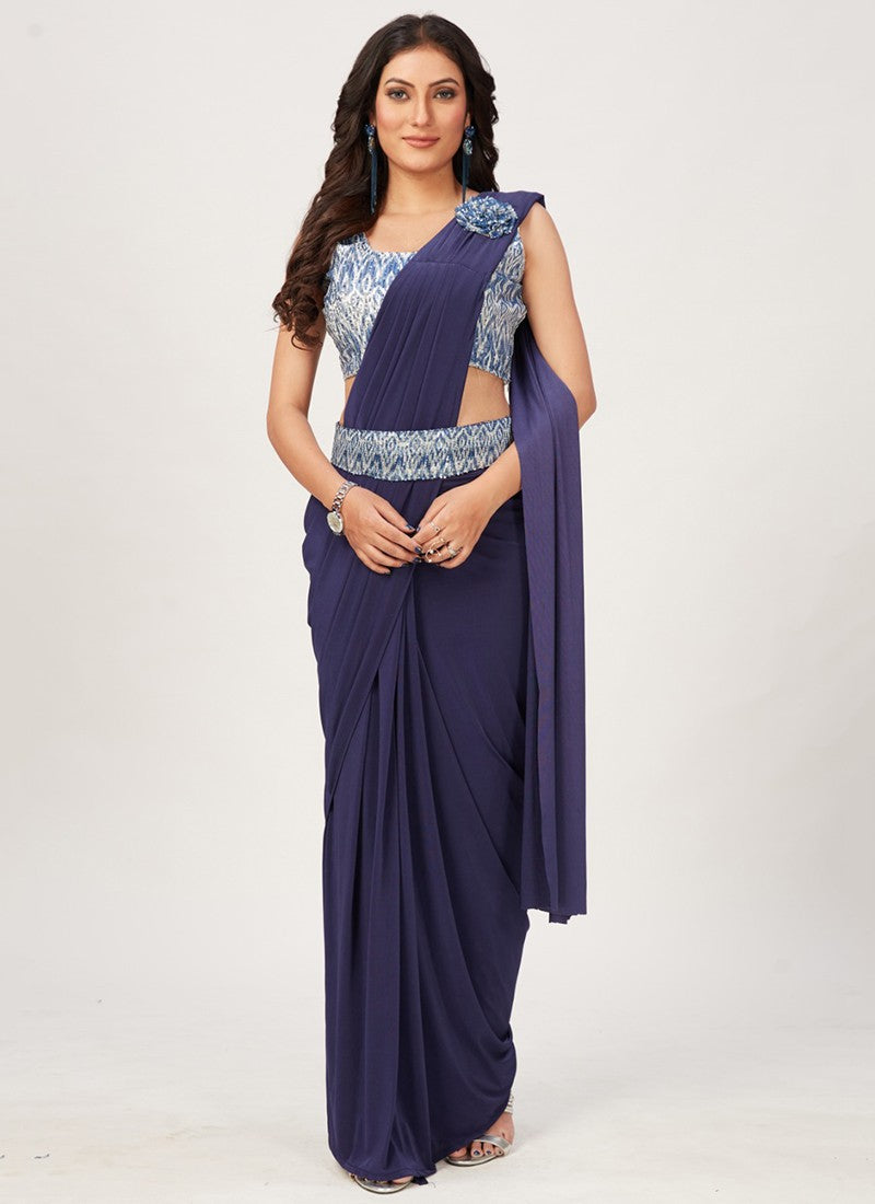 Captivating Blue: Ready-to-Wear Party Saree for a Mesmerizing Look