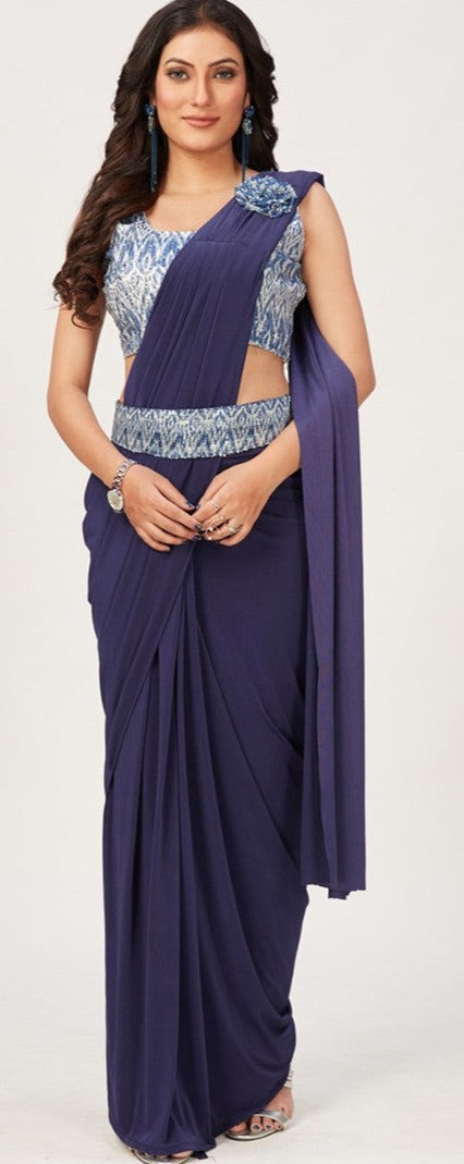 Captivating Blue: Readymade Party Saree for a Mesmerizing Look