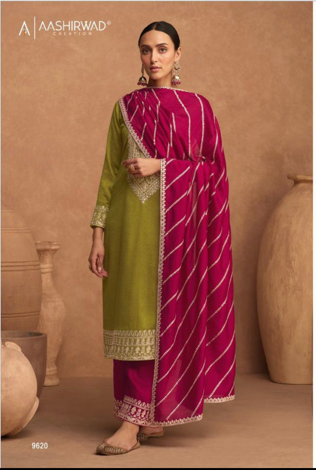 Elegant Essence: Designer Silk Salwar Suit for a Timeless Look - 9620