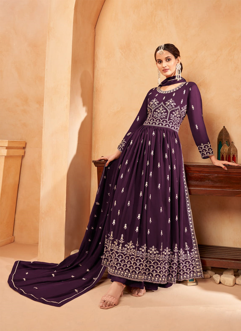 Regal Plum: Purple Faux Georgette Wedding Wear Salwar Suit