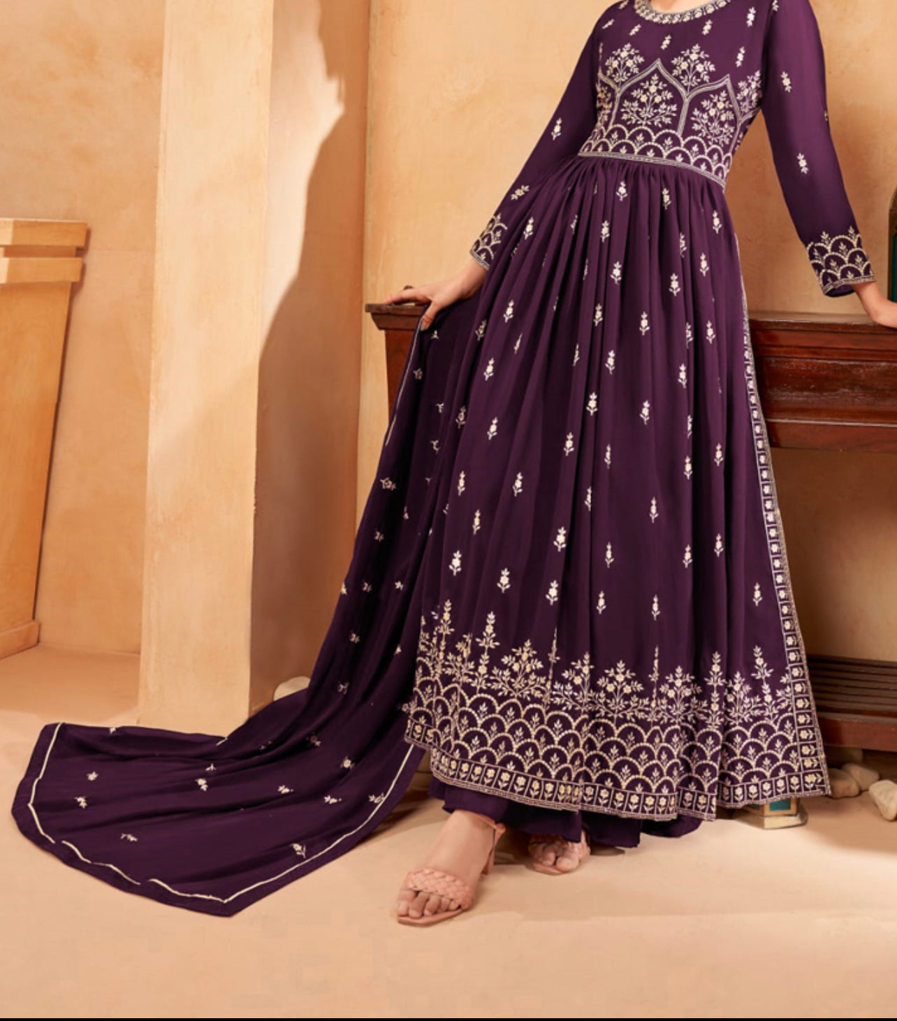 Regal Plum: Purple Faux Georgette Wedding Wear Salwar Suit