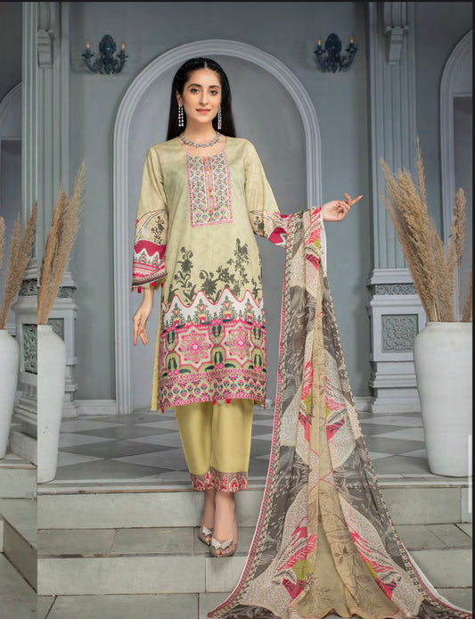 Luxurious Embroidered Haya Designer Linen Pakistani Dress - D4