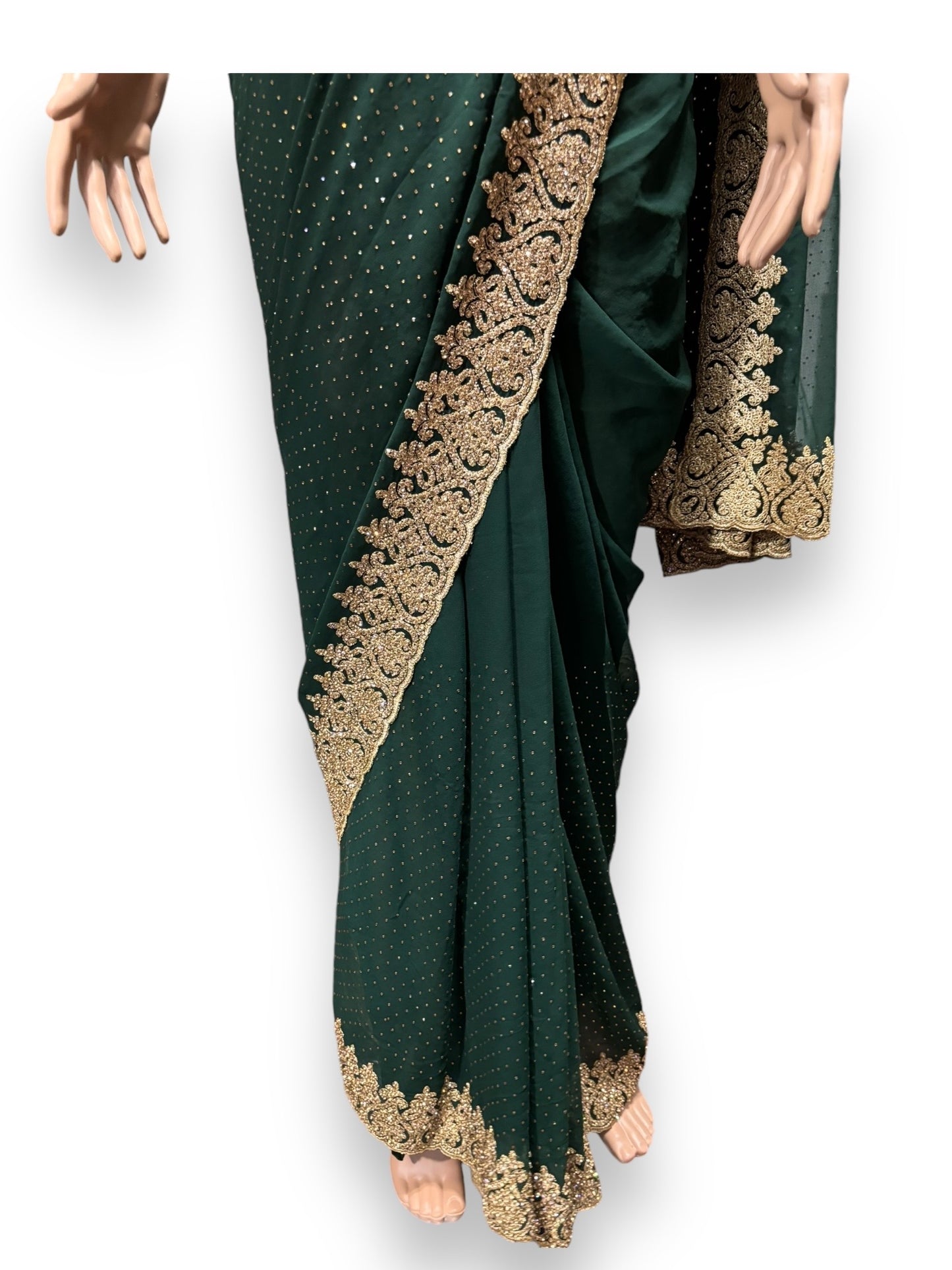 Green Party Wear Stonework Saree with Ready Blouse - 021