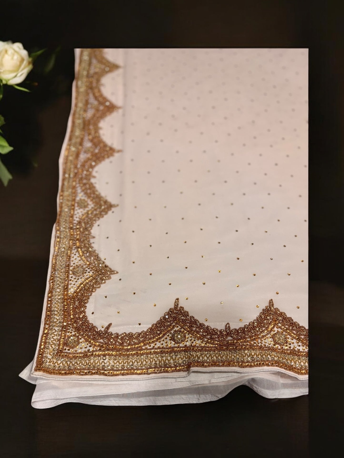 White Handwork Designer Saree with Ready Maroon Blouse - 01