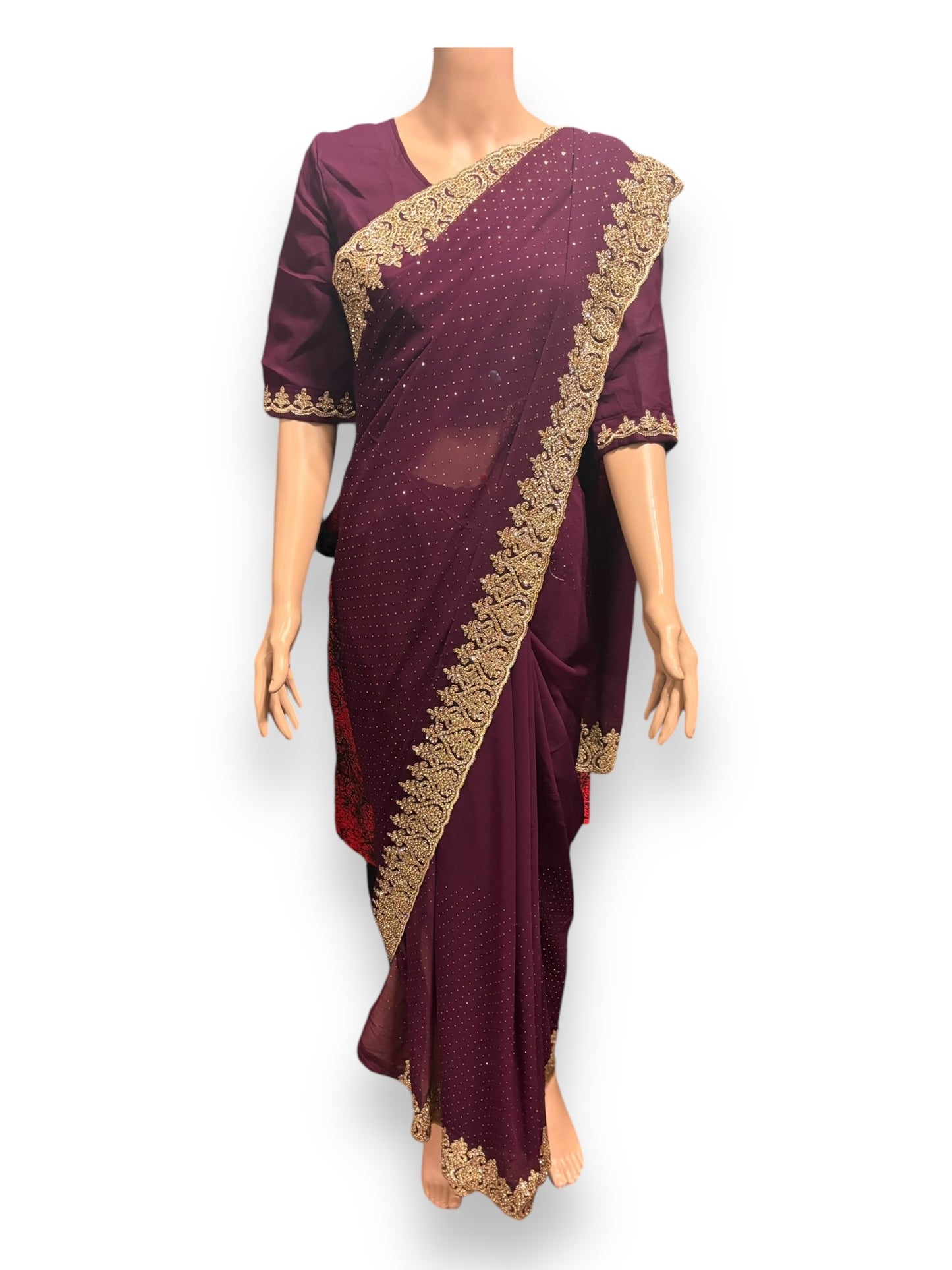 Purple Party Wear Stonework Saree with Ready Blouse - 023