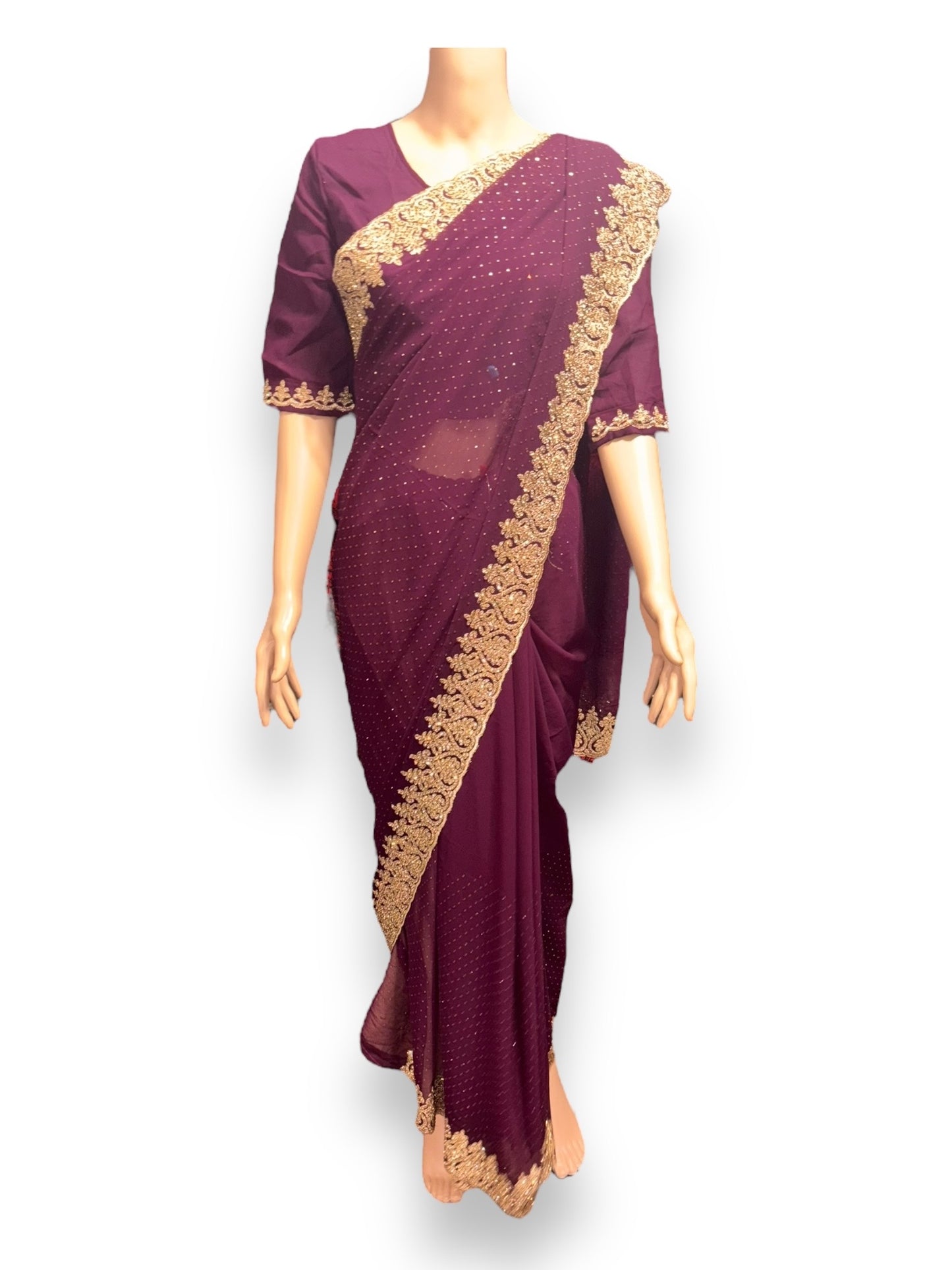 Purple Party Wear Stonework Saree with Ready Blouse - 023