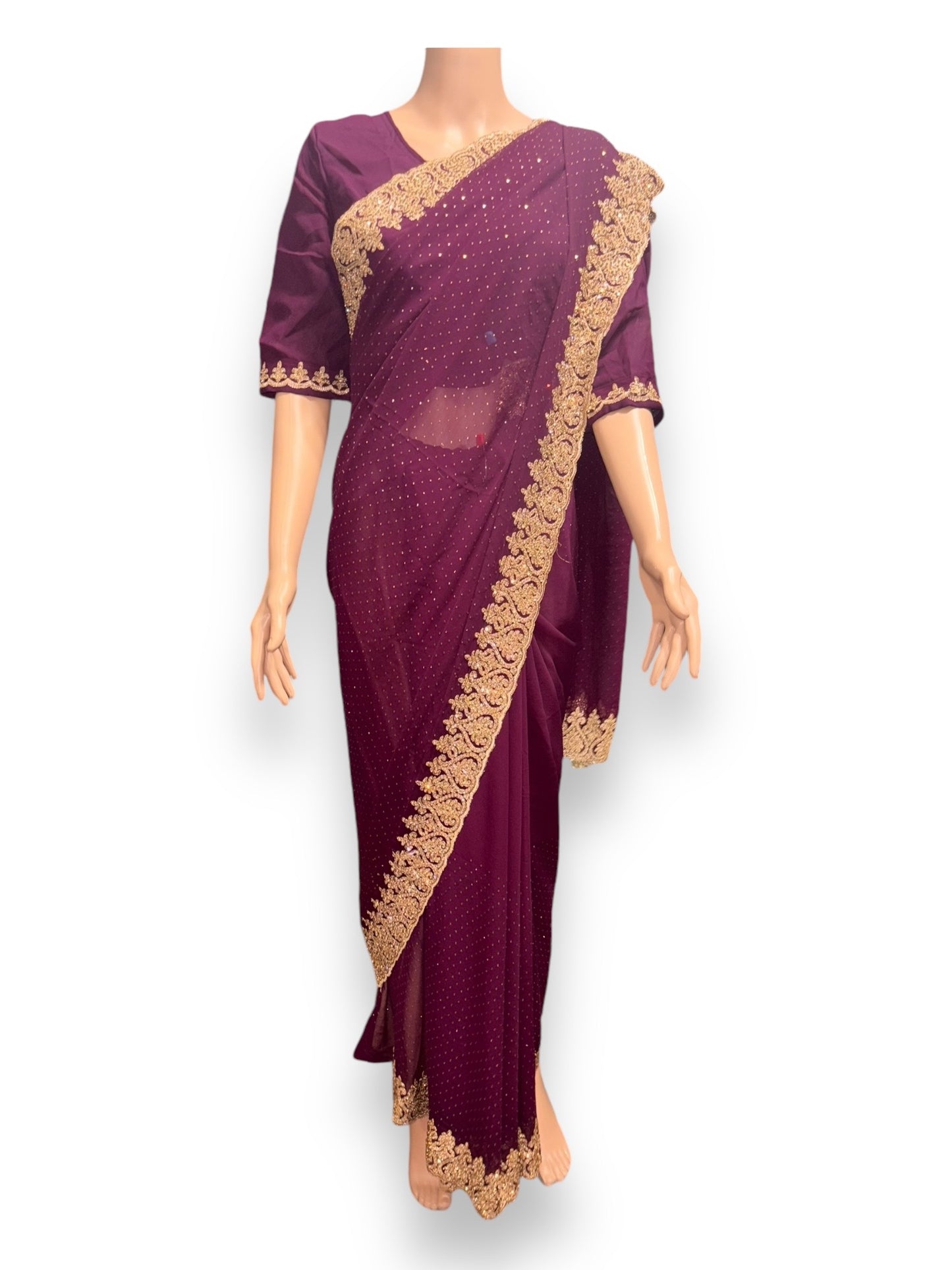 Purple Party Wear Stonework Saree with Ready Blouse - 023