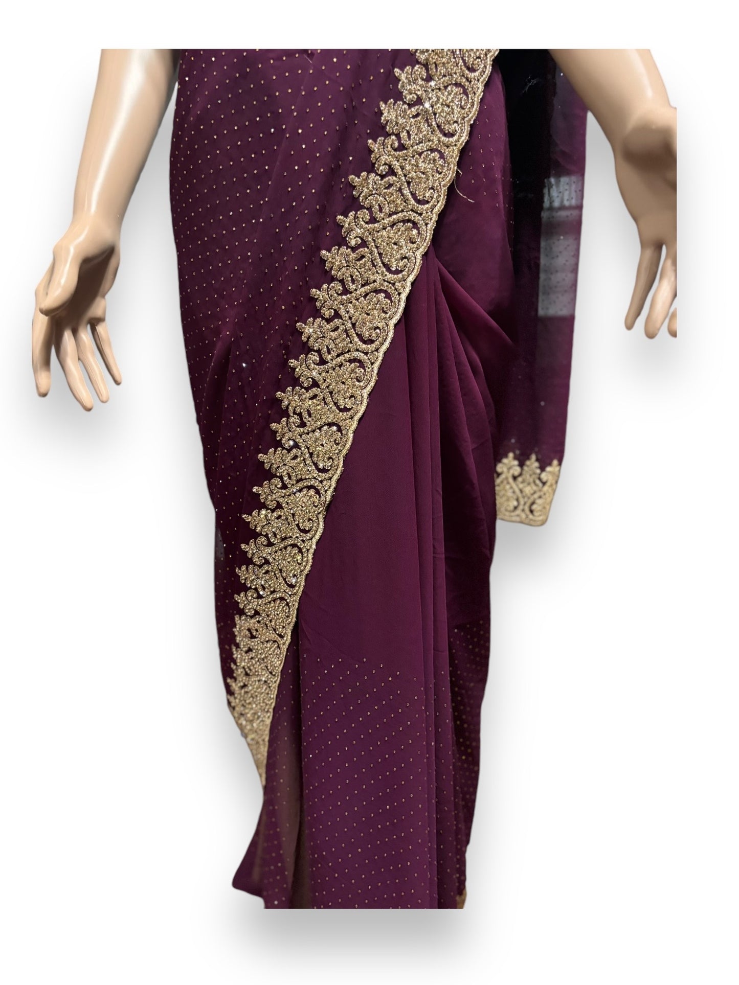 Purple Party Wear Stonework Saree with Ready Blouse - 023