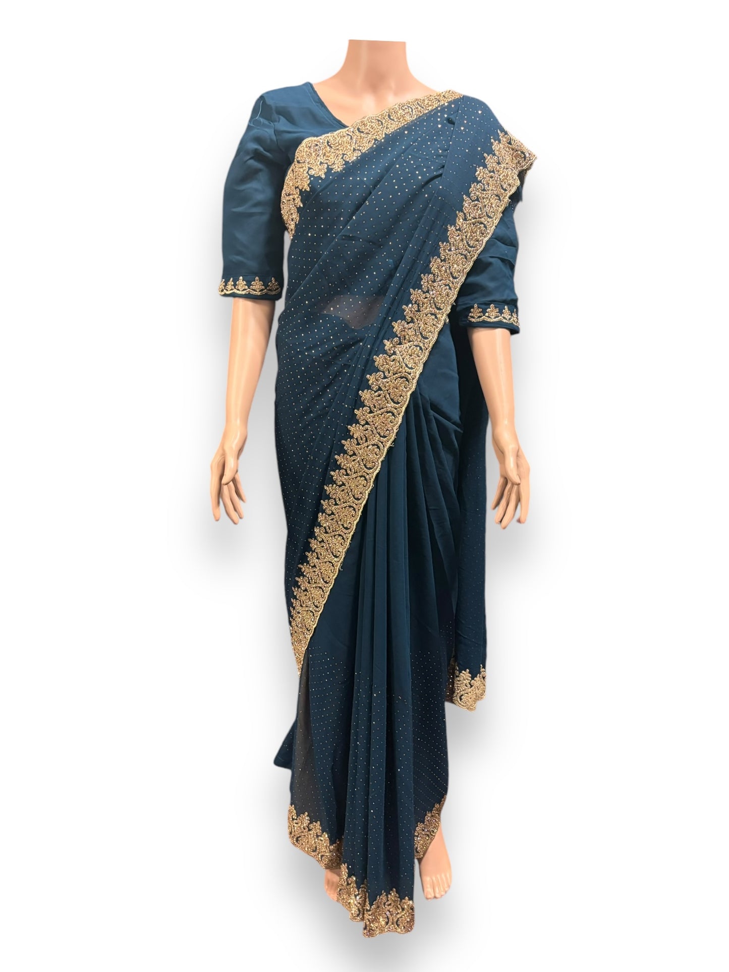 Blue Party Wear Stonework Saree with Ready Blouse - 022