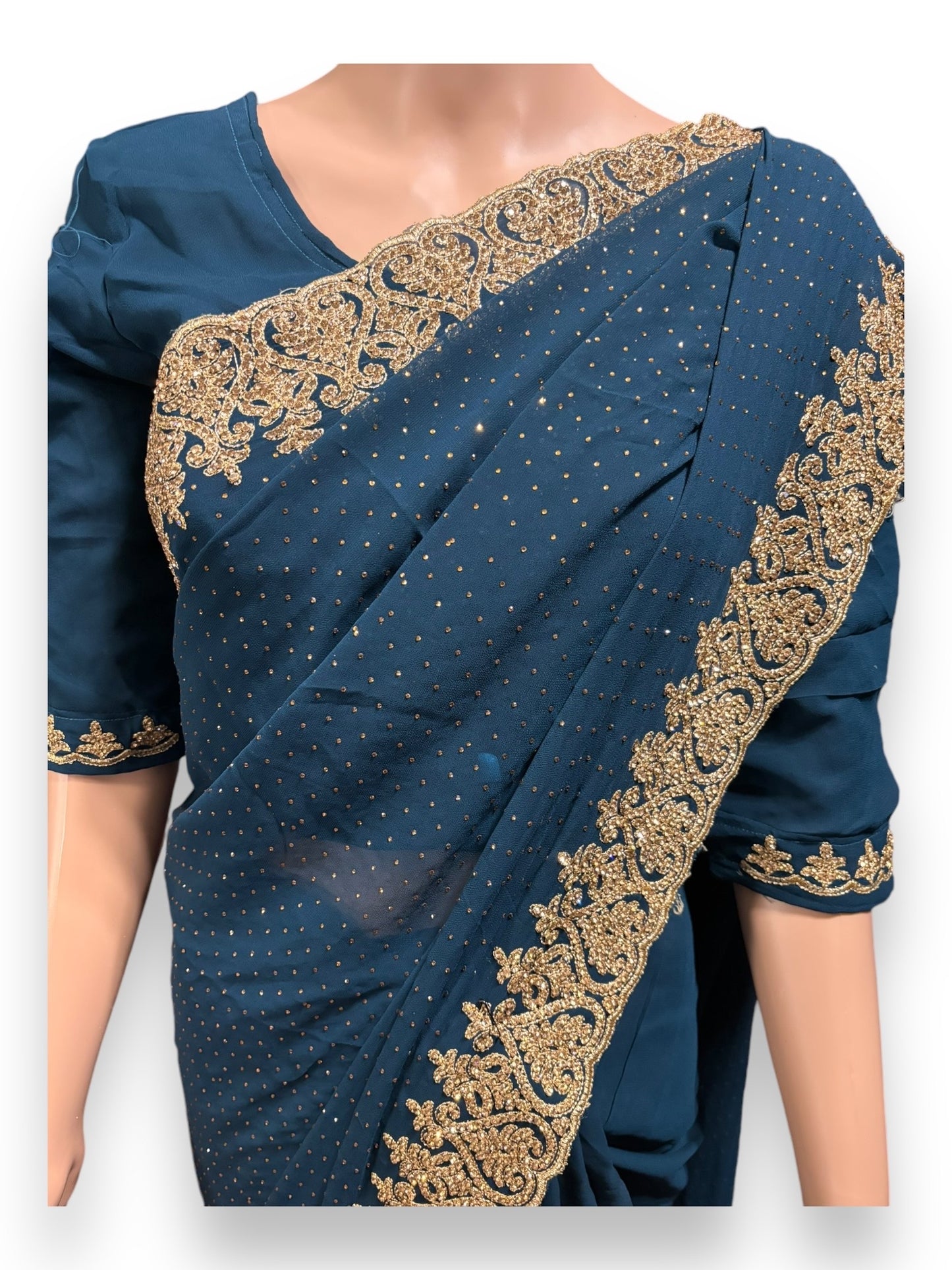 Blue Party Wear Stonework Saree with Ready Blouse - 022