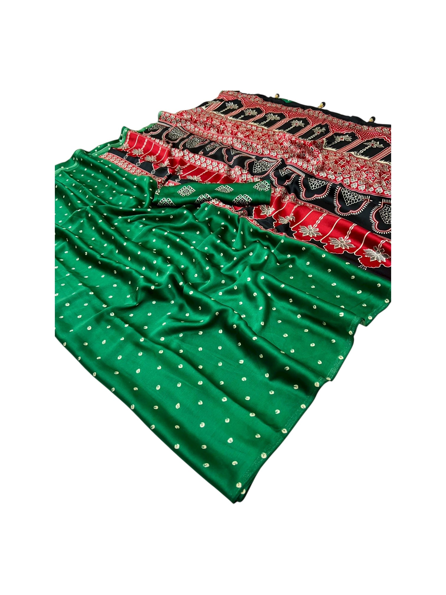 Semi Modal traditional saree by Saree Ghor Charlotte, showcasing elegant cultural wear for women with intricate draping and rich fabric details.