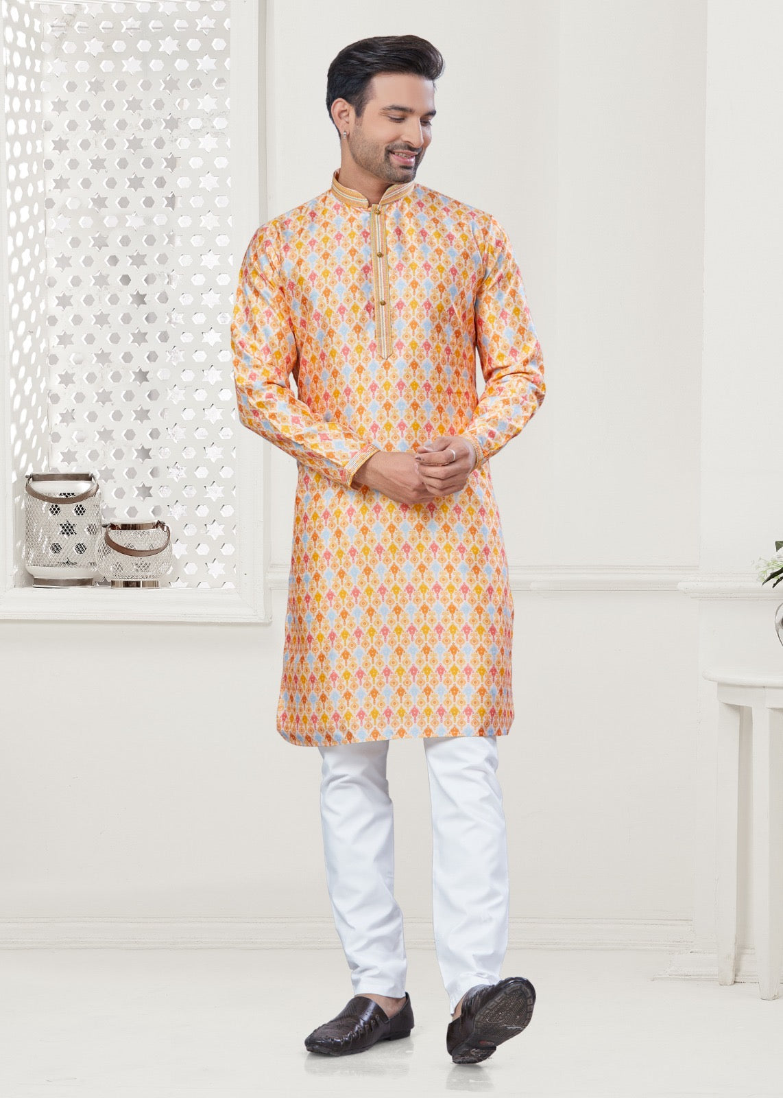 Orange Color Traditional Men's Kurta Pajama Set– Cultural Wear for Men