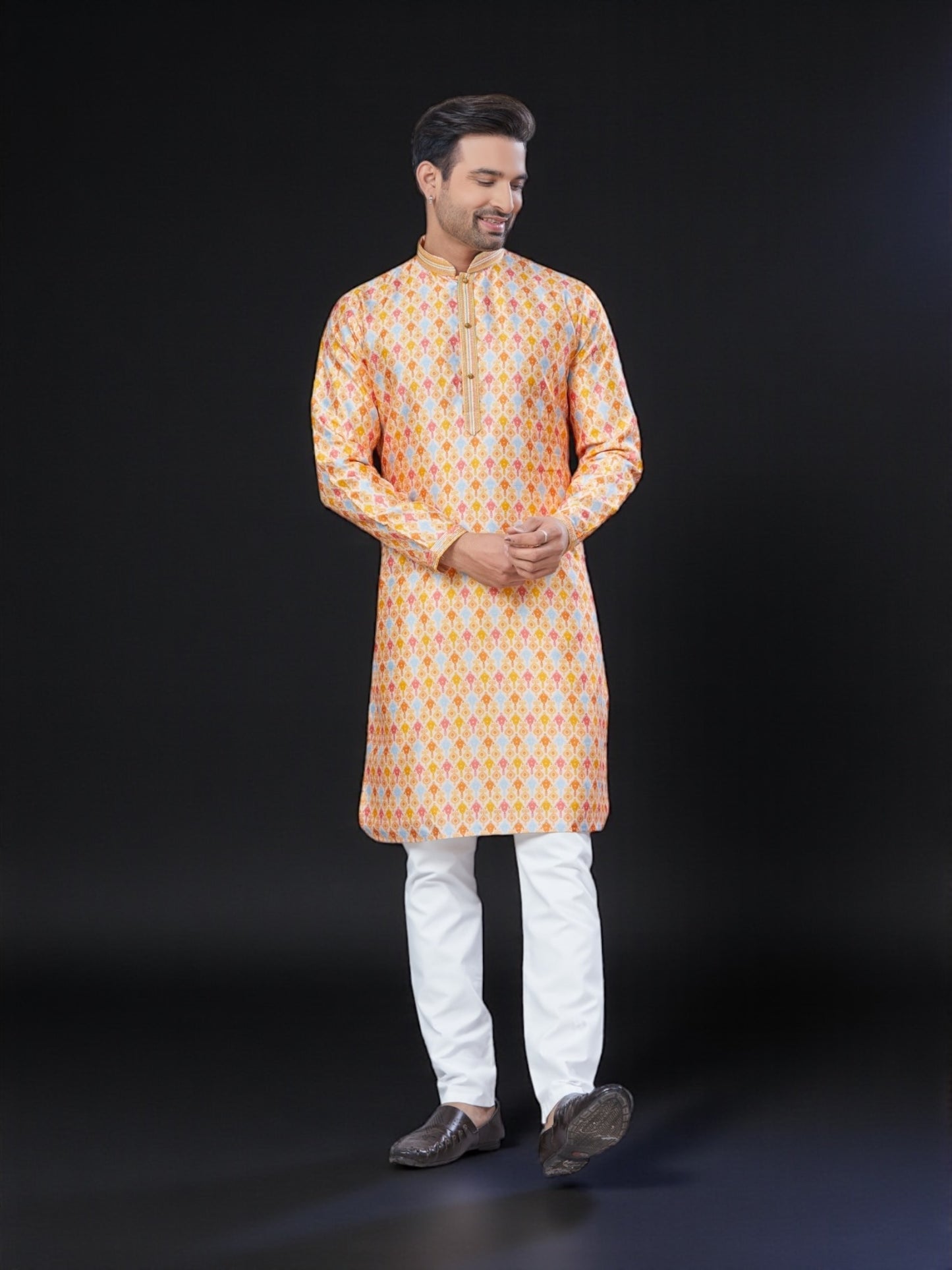 Orange Color Traditional Men's Kurta Pajama Set– Cultural Wear for Men