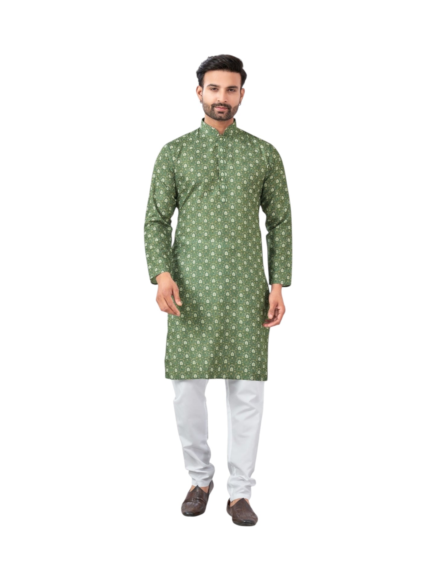 Green Color Traditional Men's Kurta Pajama Set– Cultural Wear for Men