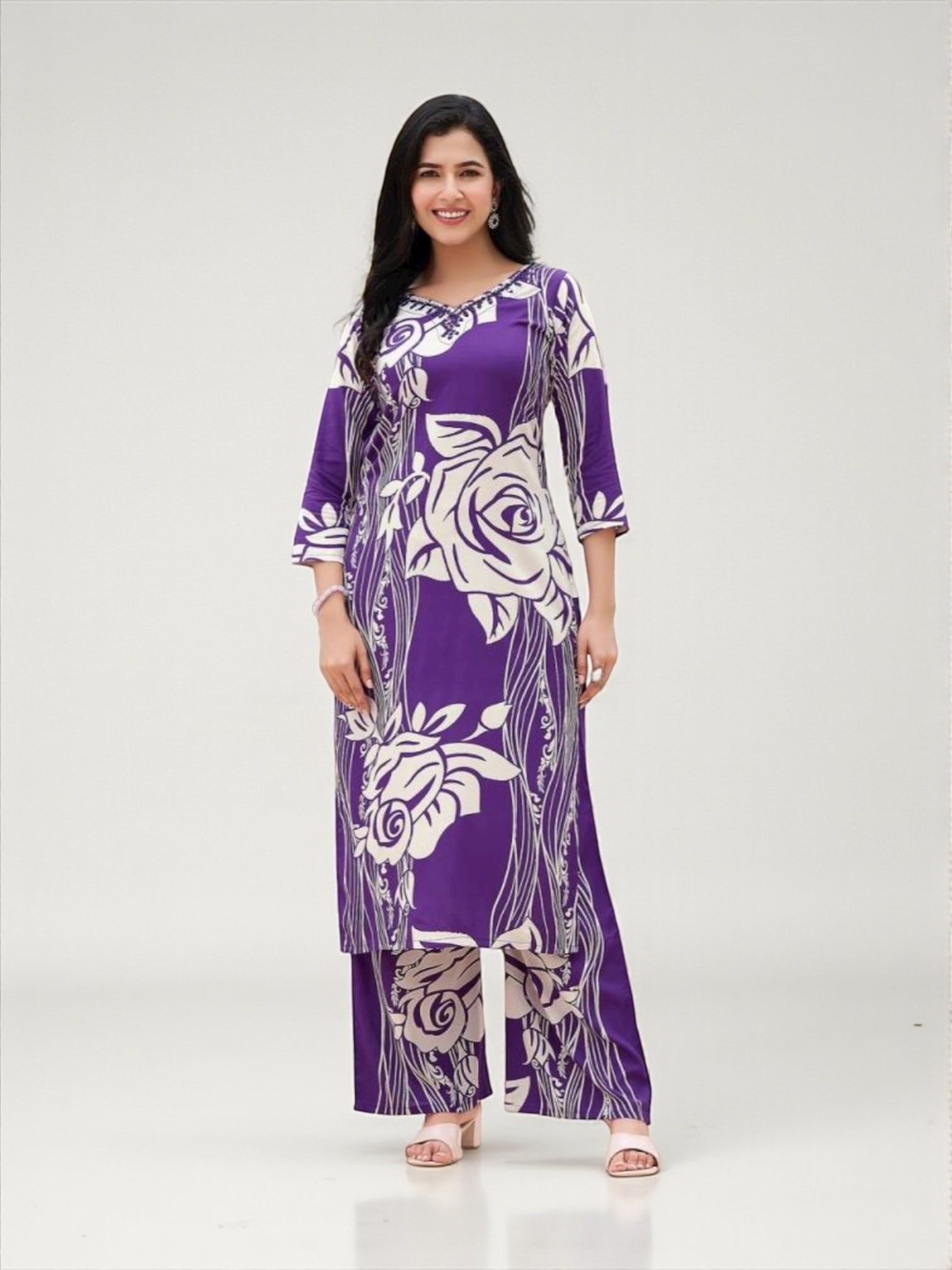 Rayon Printed Traditional Two Piece Kurti Set, Cultural Wear for Women
