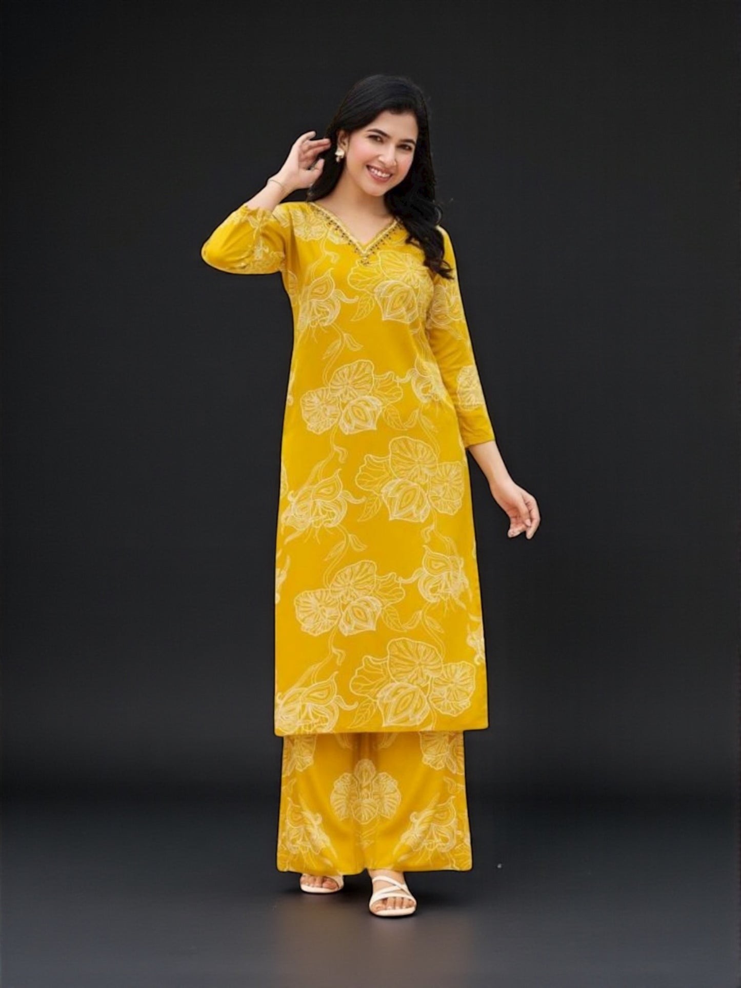 Rayon Printed Traditional Two Piece Kurti Set, Cultural Wear for Women