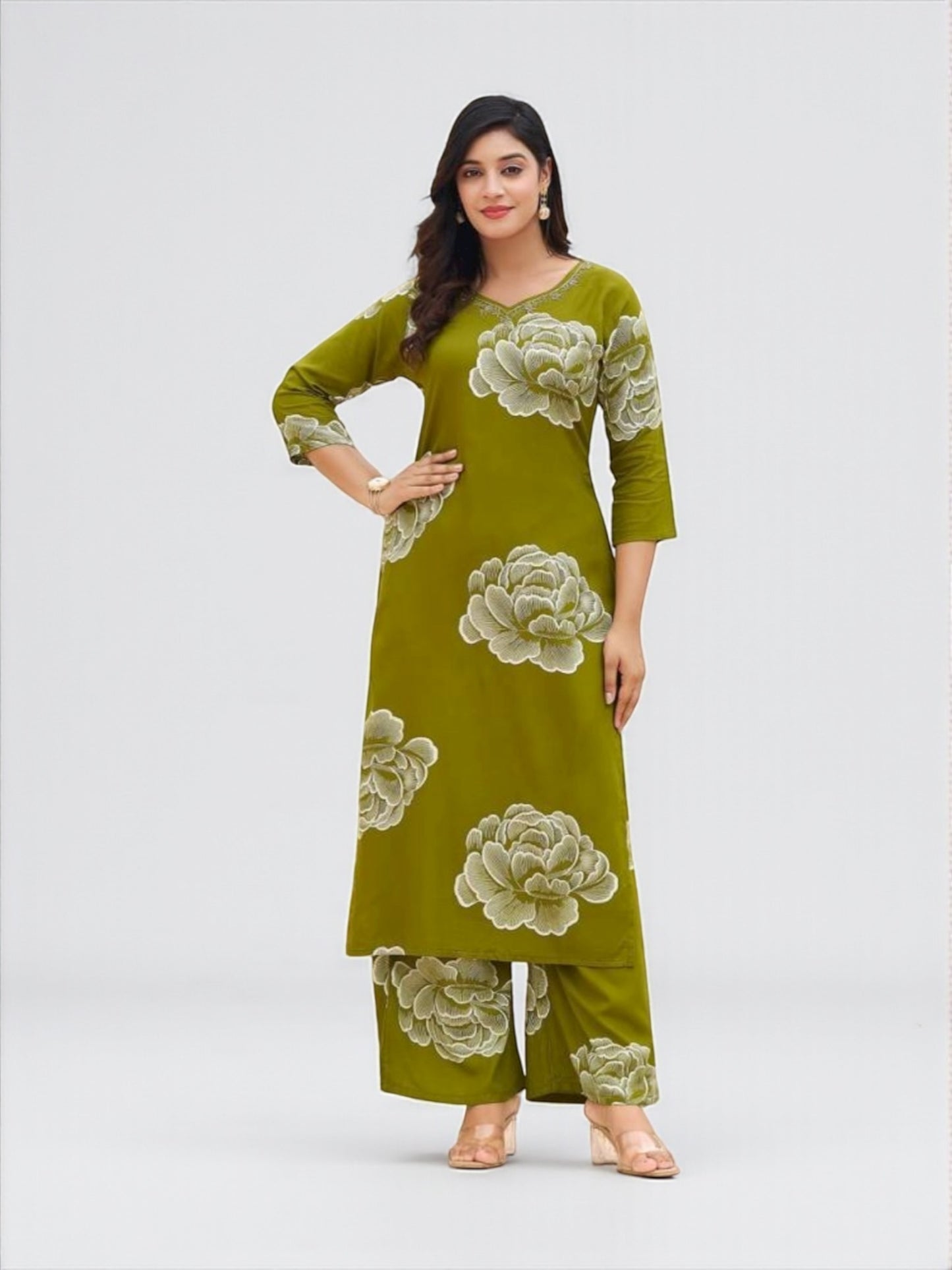 Rayon Printed Traditional Two Piece Kurti Set, Cultural Wear for Women