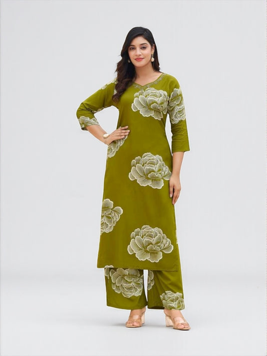 Rayon Printed Traditional Two Piece Kurti Set, Cultural Wear for Women