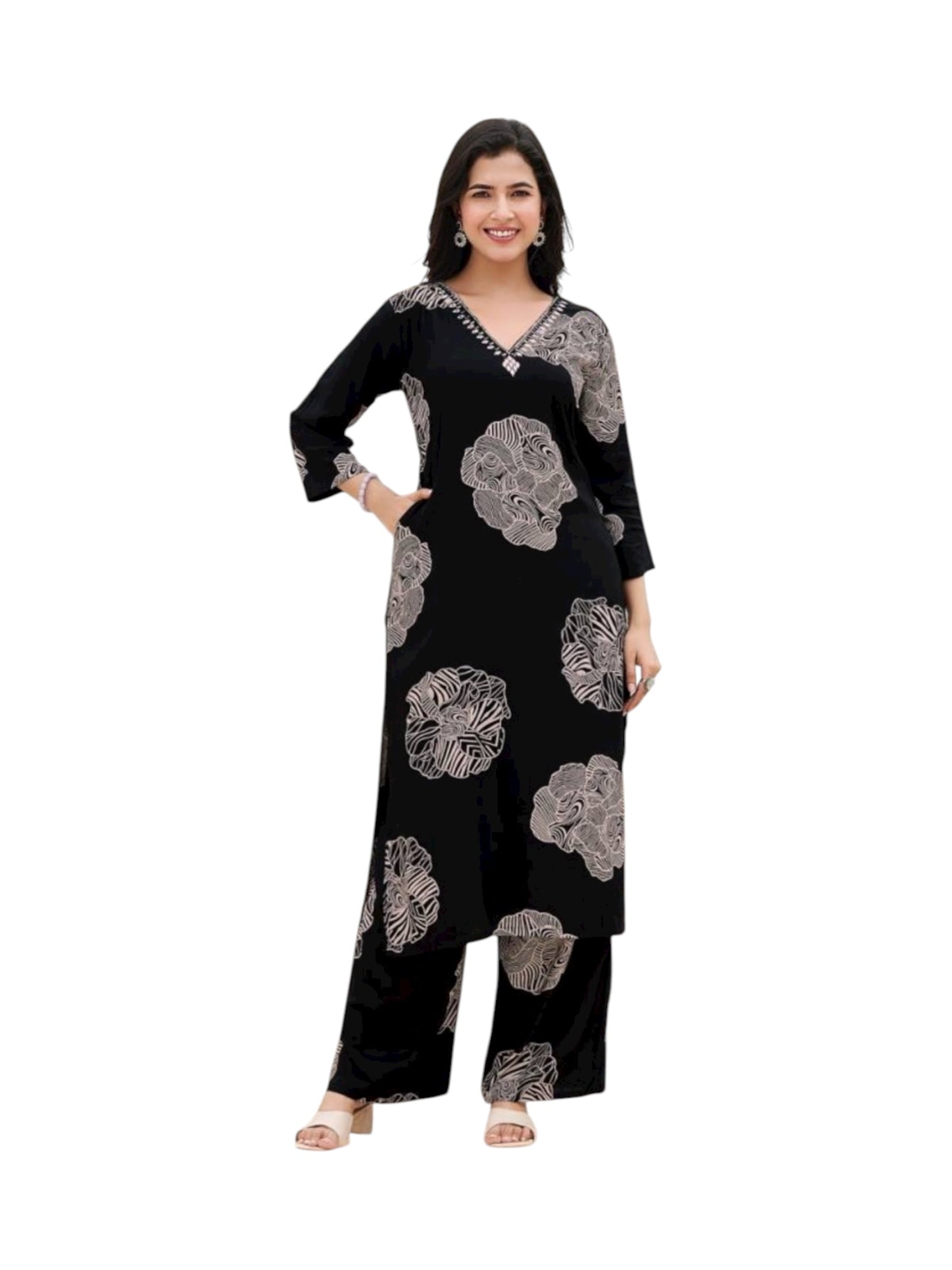Rayon Printed Traditional Two Piece Kurti Set, Cultural Wear for Women