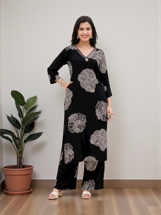Rayon Printed Traditional Two Piece Kurti Set, Cultural Wear for Women