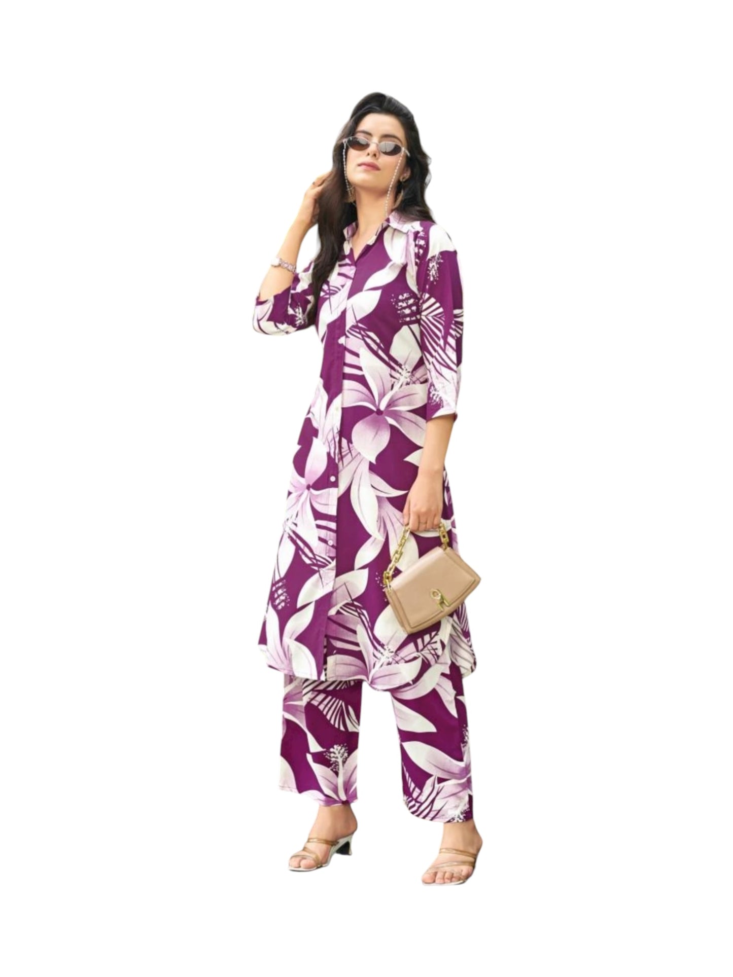 Rayon Print Traditional Two Piece Kurti Set, Cultural Wear for Women