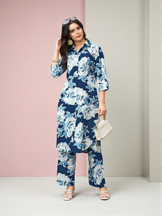 Rayon Print Traditional Two Piece Kurti Set, Cultural Wear for Women