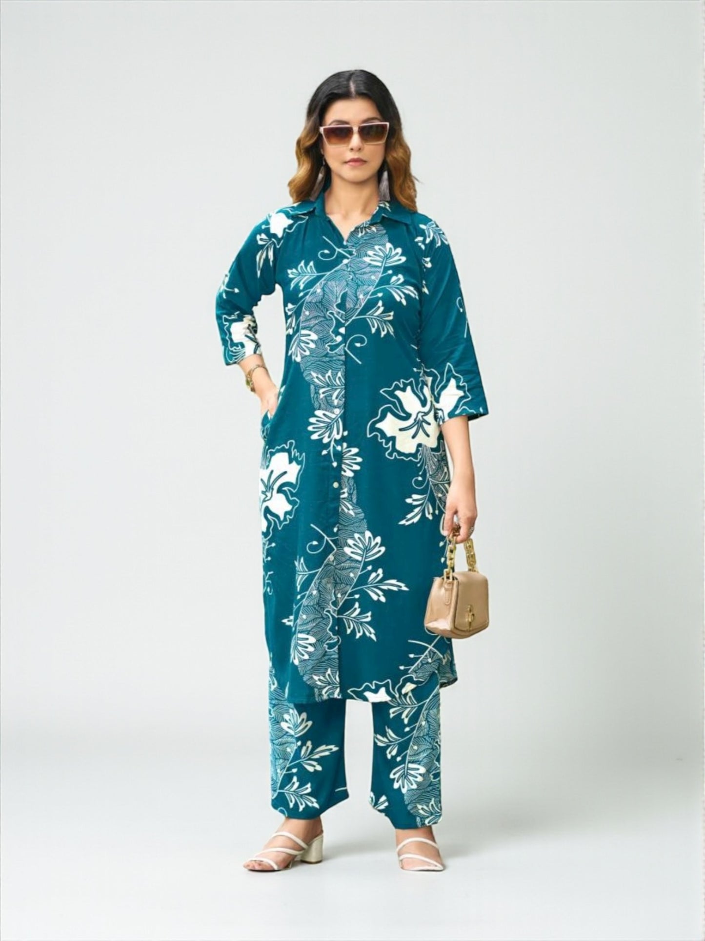 Rayon Print Traditional Two Piece Kurti Set, Cultural Wear for Women