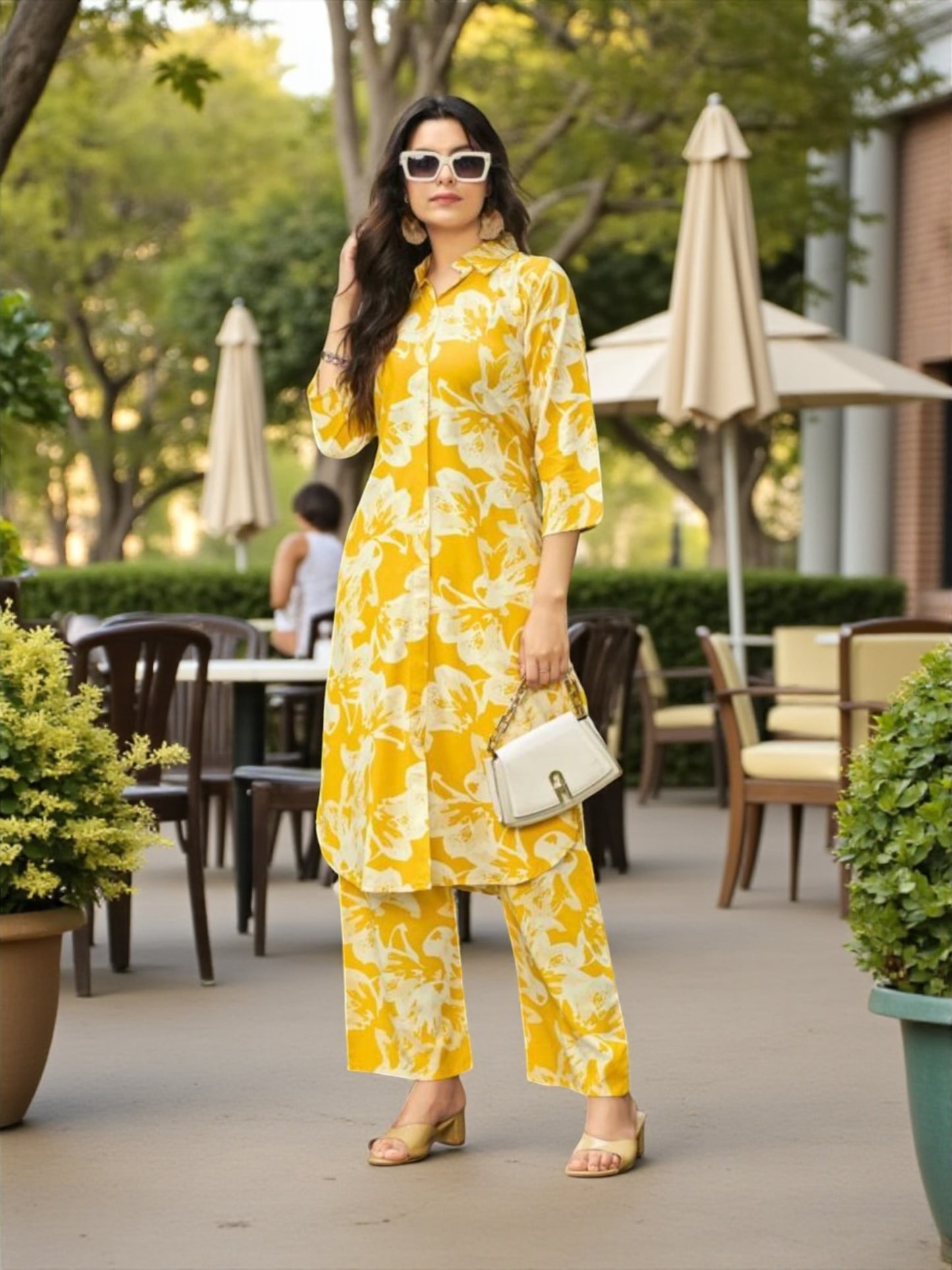 Rayon Print Traditional Two Piece Kurti Set, Cultural Wear for Women