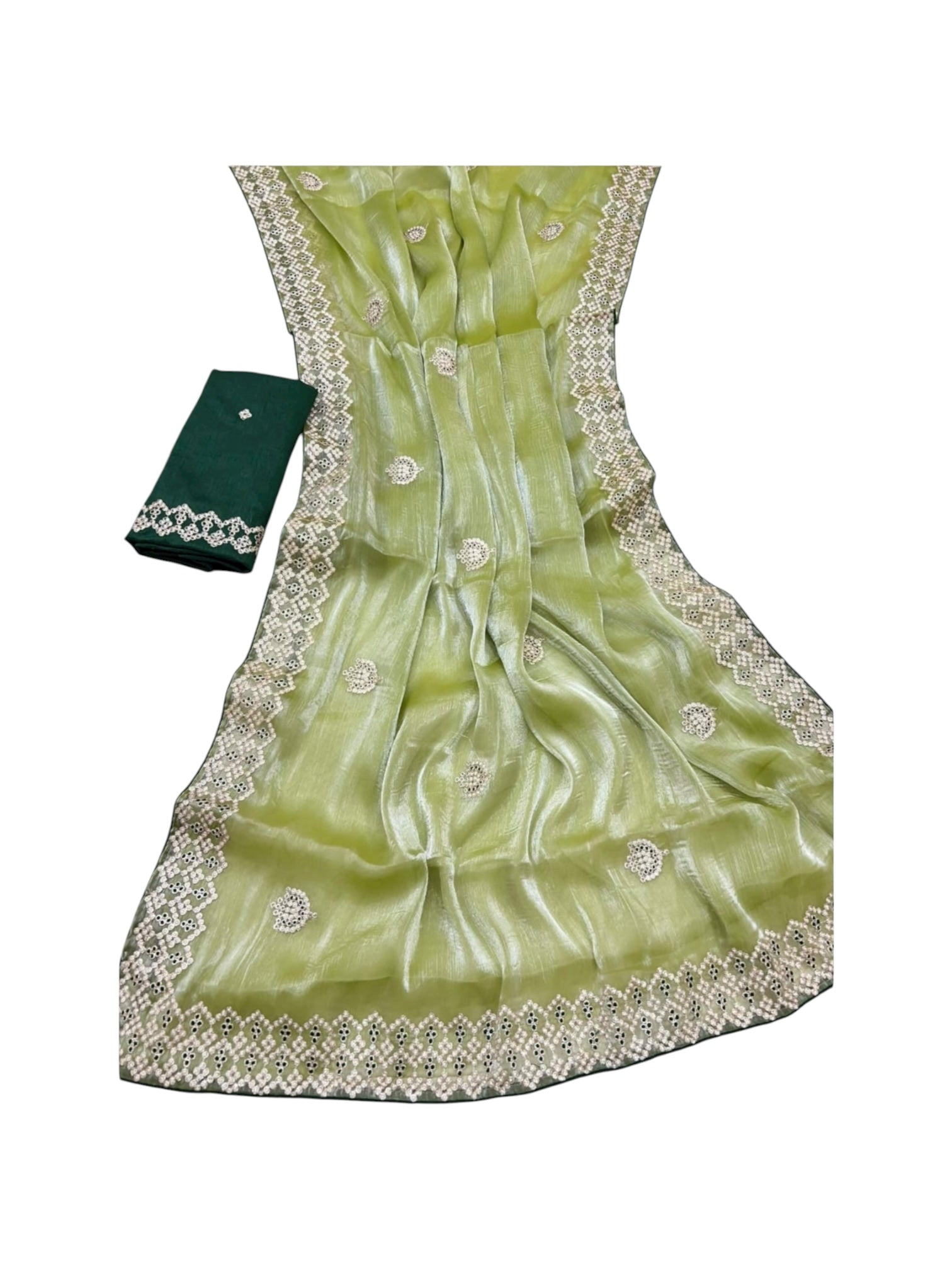 Traditional Saree from Saree Ghor Charlotte, elegant cultural wear for women with intricate draping and vibrant fabric details.