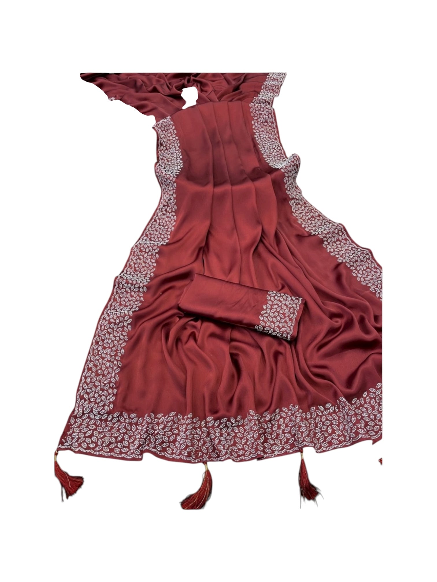Elegant traditional saree for women by Saree Ghor Charlotte, showcasing intricate fabric and vibrant cultural design.