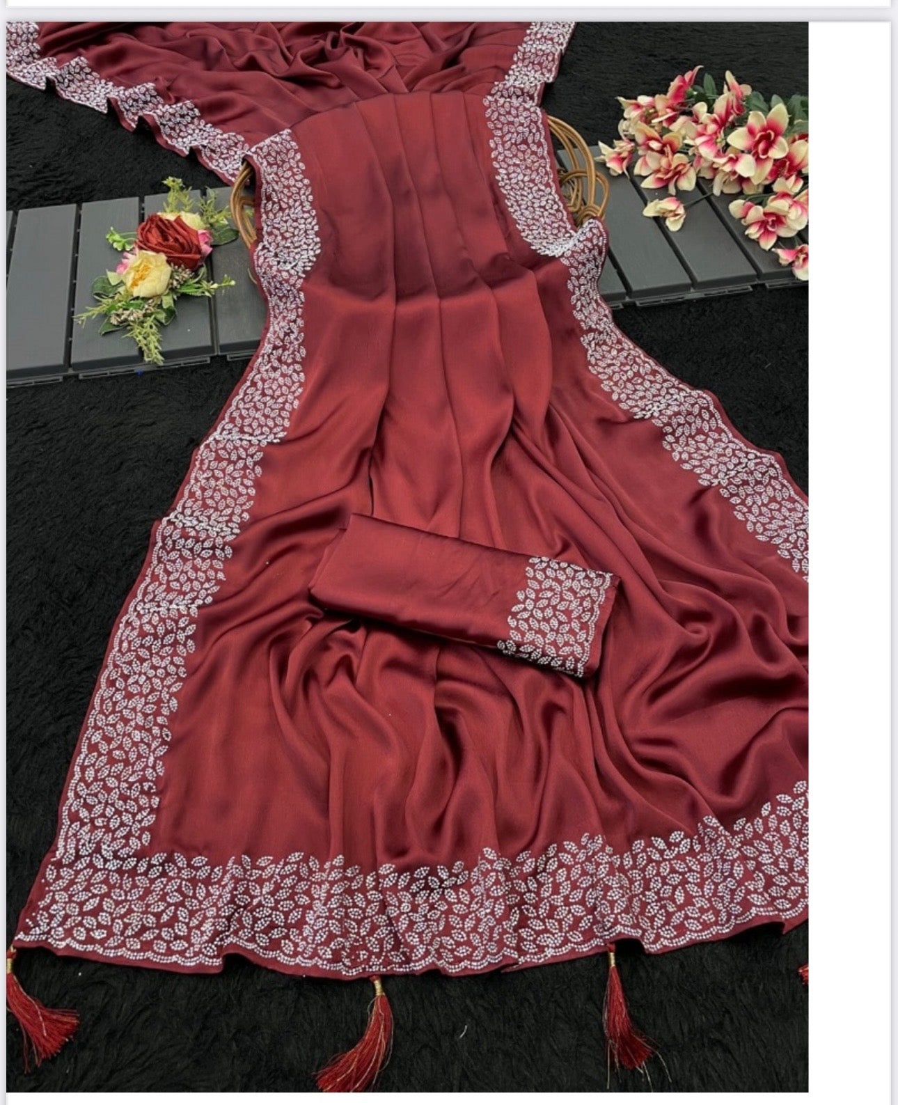 Pure Silk Traditional Saree with Sirvoski Border Work, Cultural Wear for Women