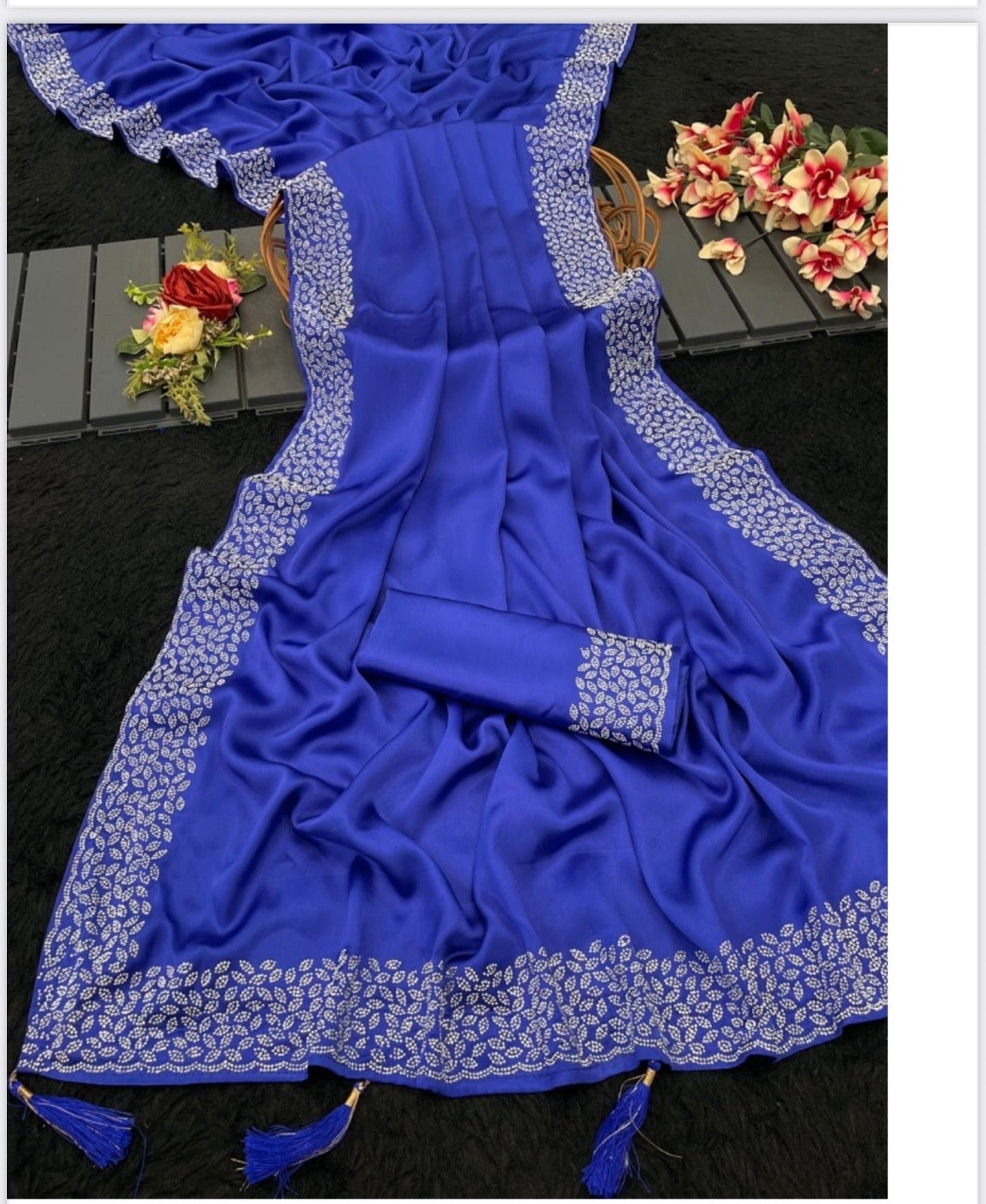 Pure Silk Traditional Saree with Sirvoski Border Work, Cultural Wear for Women