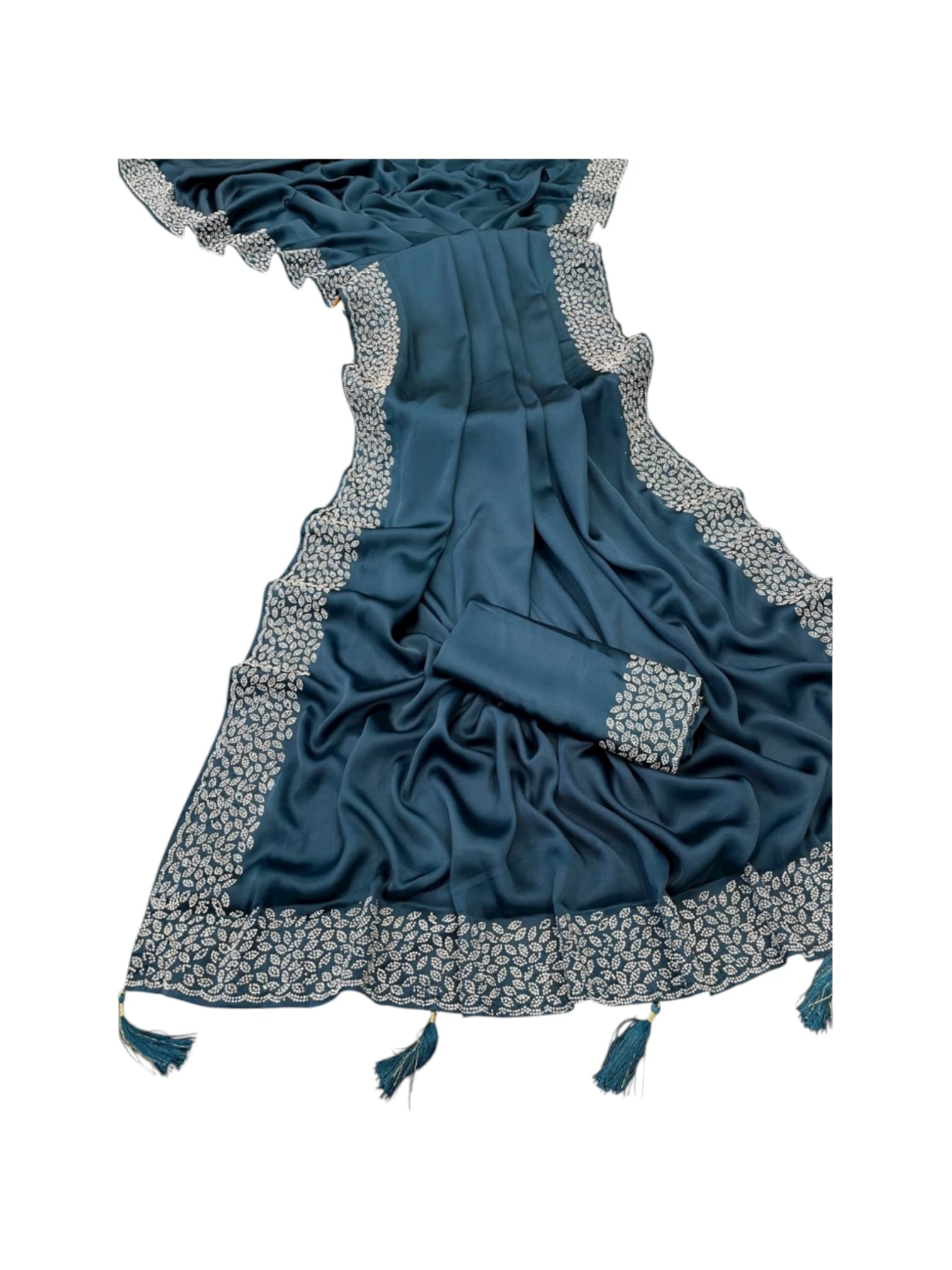Elegant traditional Saree from Saree Ghor Charlotte, showcasing intricate fabric and vibrant cultural design for women.