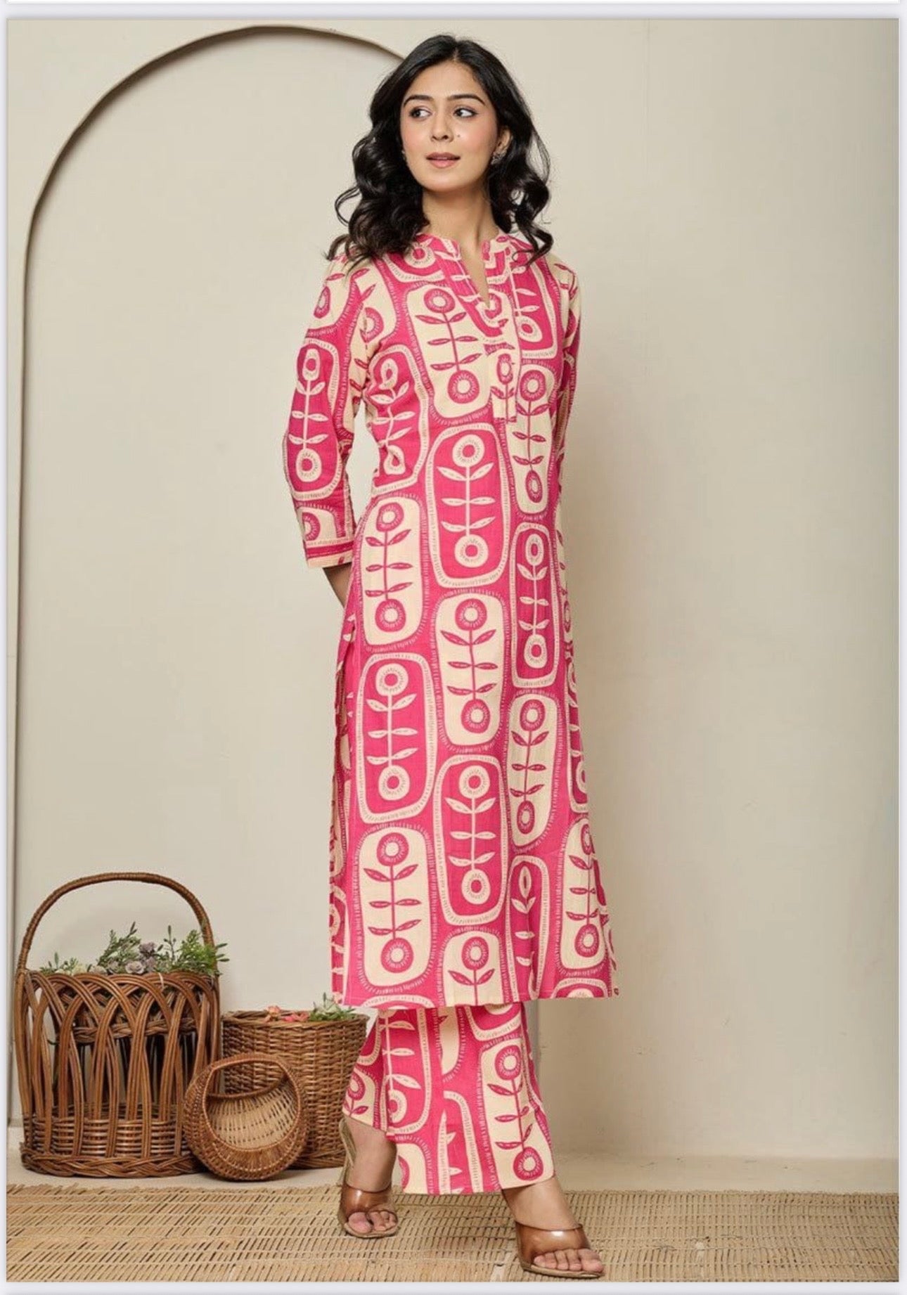 Rayon Print Traditional Two Piece Kurti Set, Cultural Wear for Women