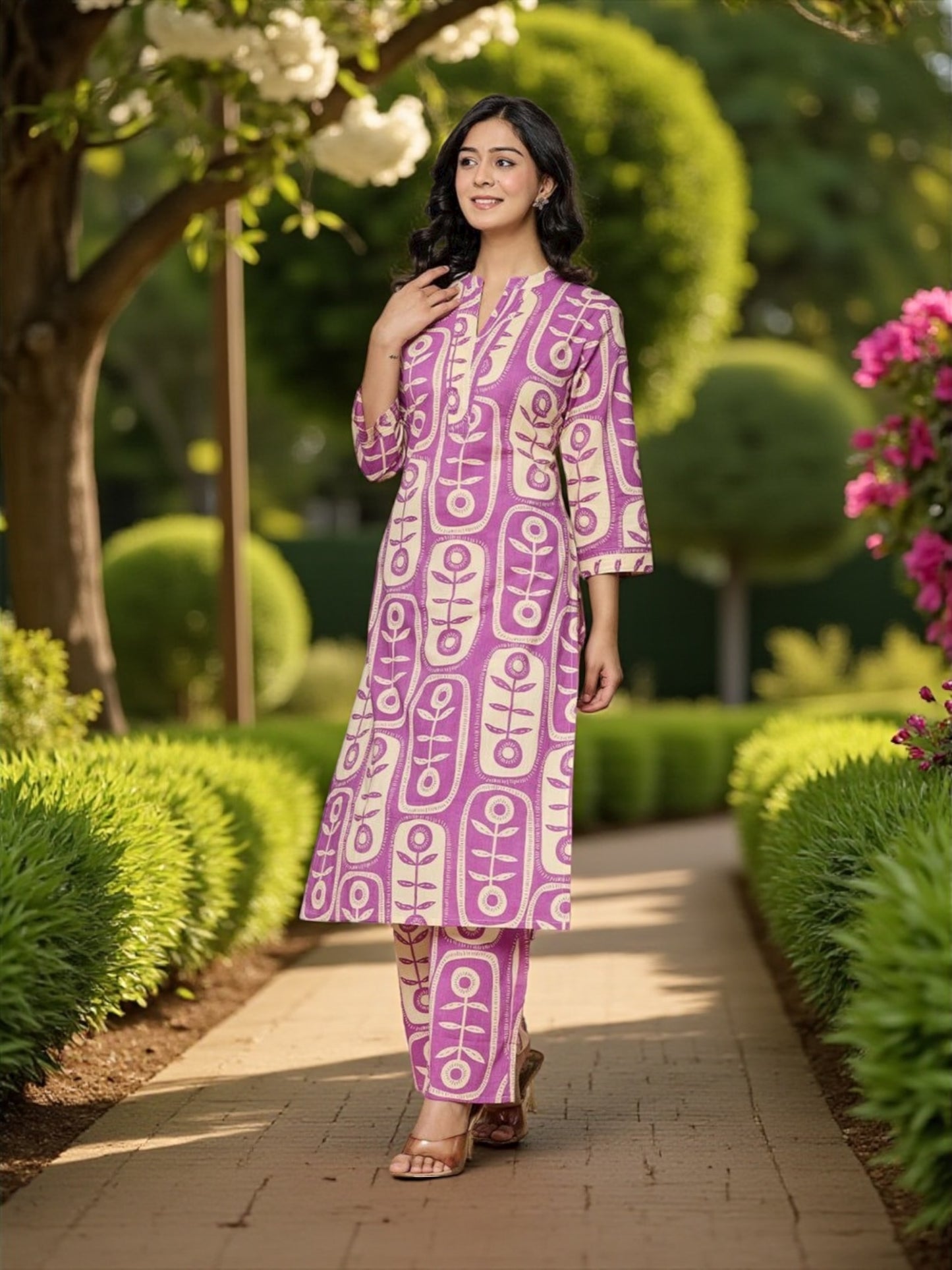 Rayon Print Traditional Two Piece Kurti Set, Cultural Wear for Women