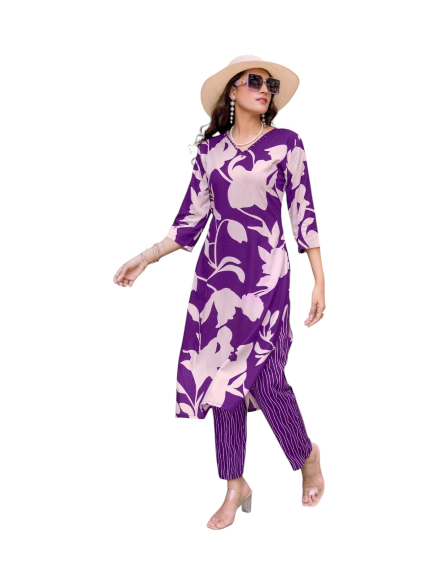 Rayon Print Traditional Two Piece Kurti Set, Cultural Wear for Women