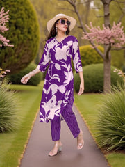 Rayon Print Traditional Two Piece Kurti Set, Cultural Wear for Women