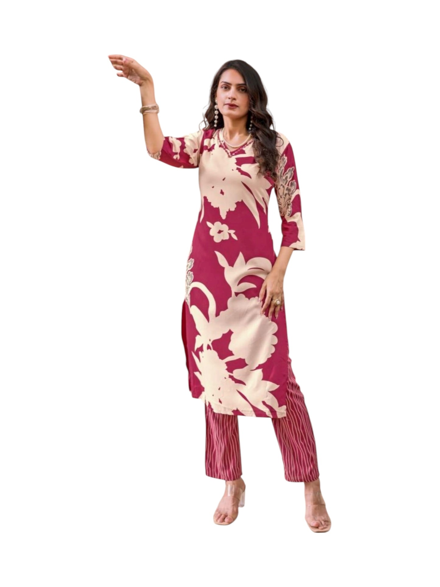 Rayon Print Traditional Two Piece Kurti Set, Cultural Wear for Women
