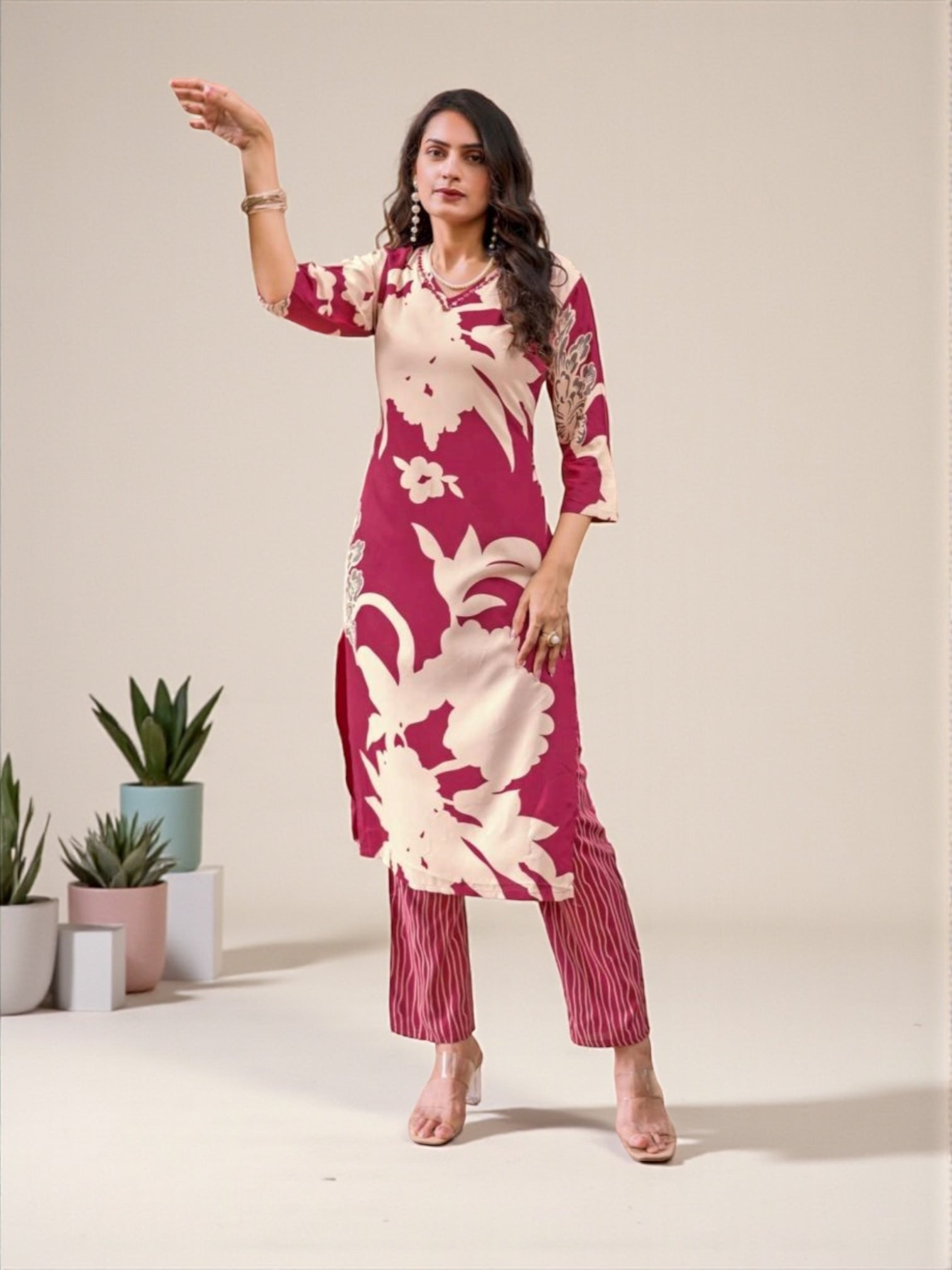 Rayon Print Traditional Two Piece Kurti Set, Cultural Wear for Women